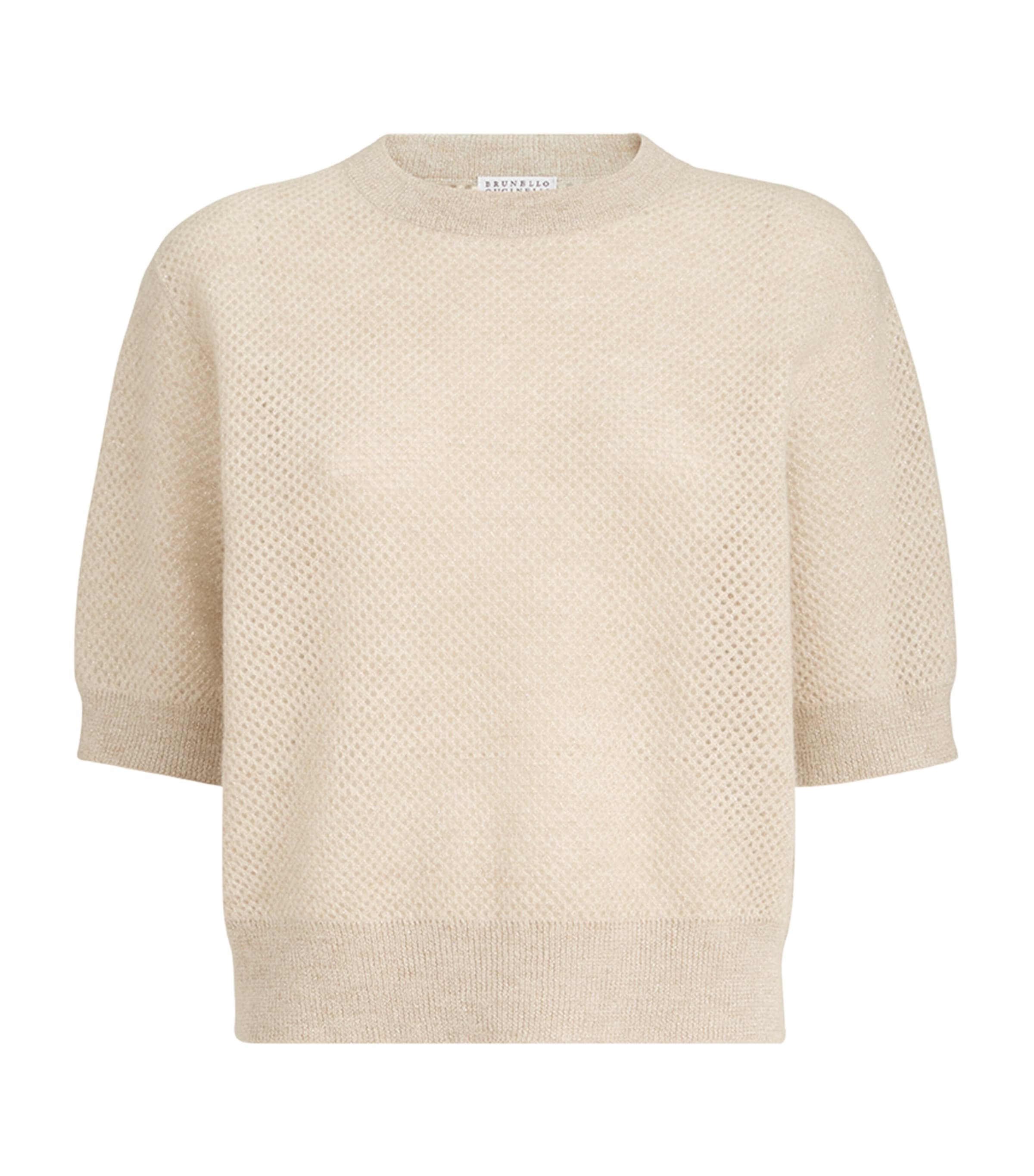 Brunello Cucinelli Womens Sparkling Short-Sleeve Sweater Shell