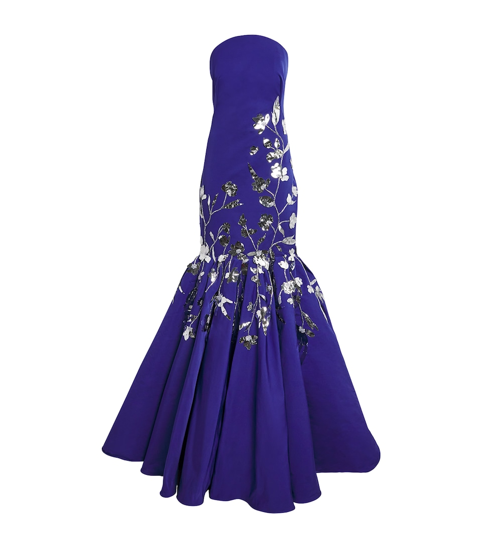 Pamella Roland Womens Embellished Strapless Gown Cobalt/silver