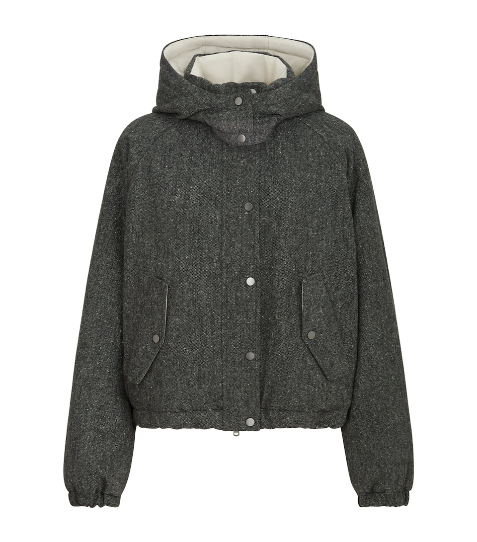 Brunello Cucinelli Womens Down Virgin Wool-Blend Hooded Jacket Anthracite