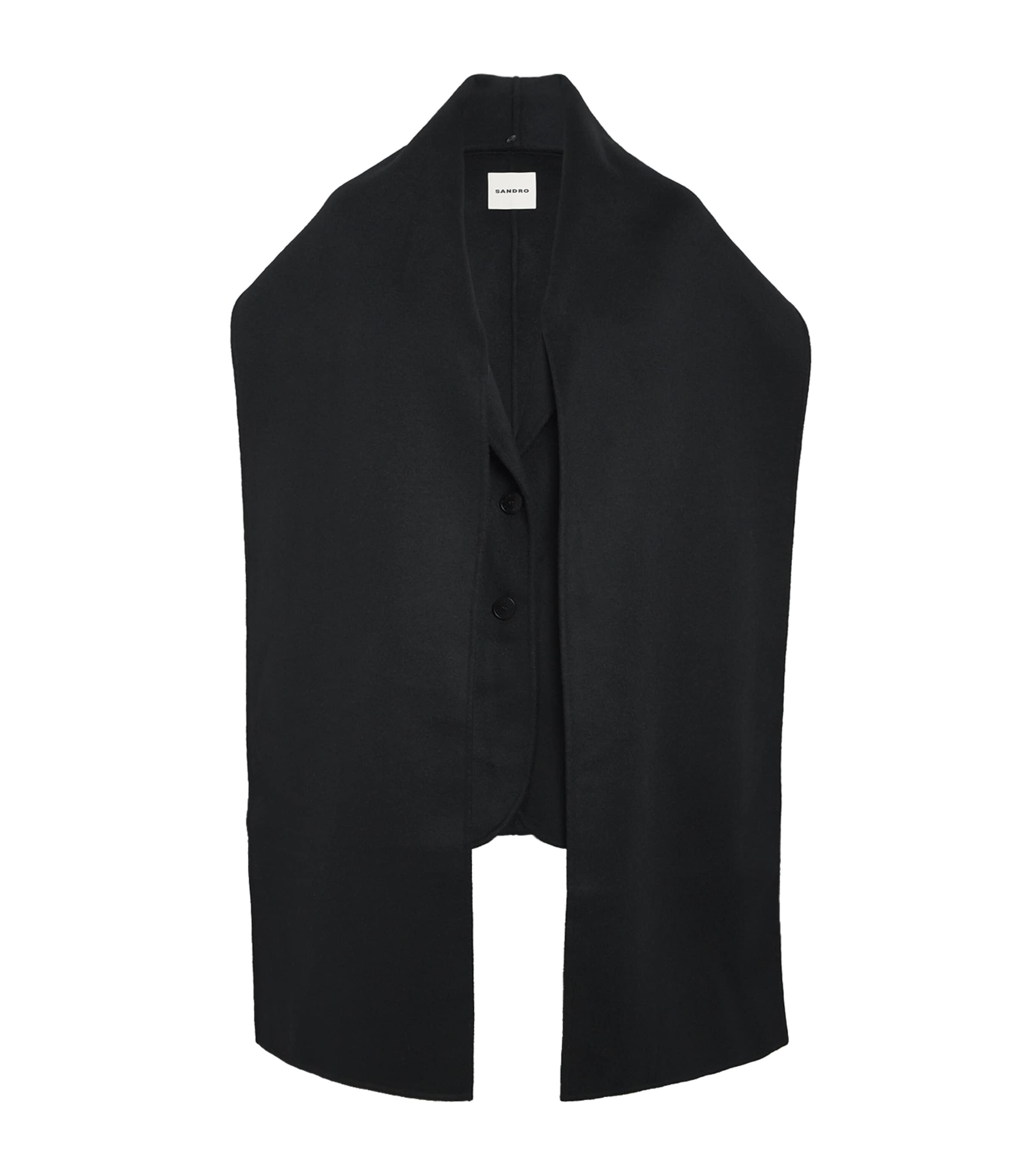 Wool Scarf-Detail Short Coat