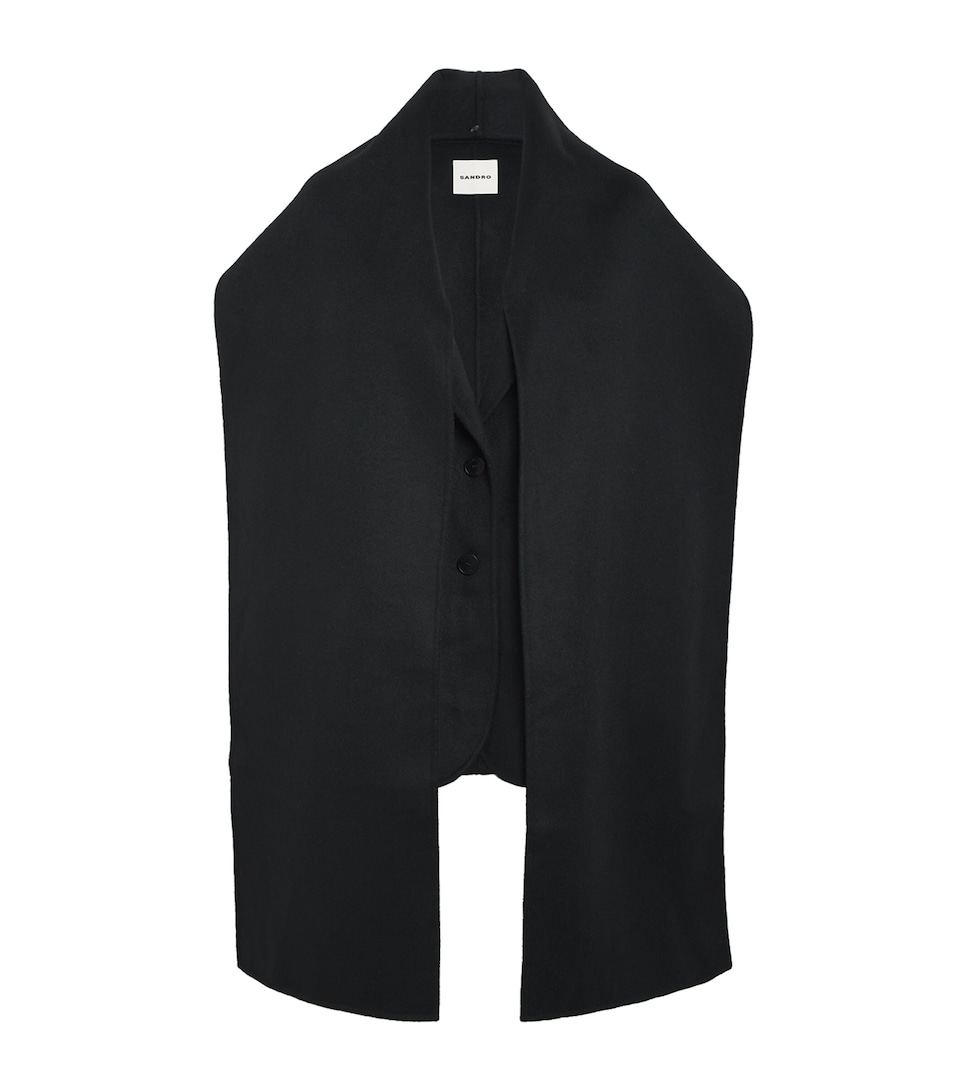 Wool Scarf-Detail Short Coat