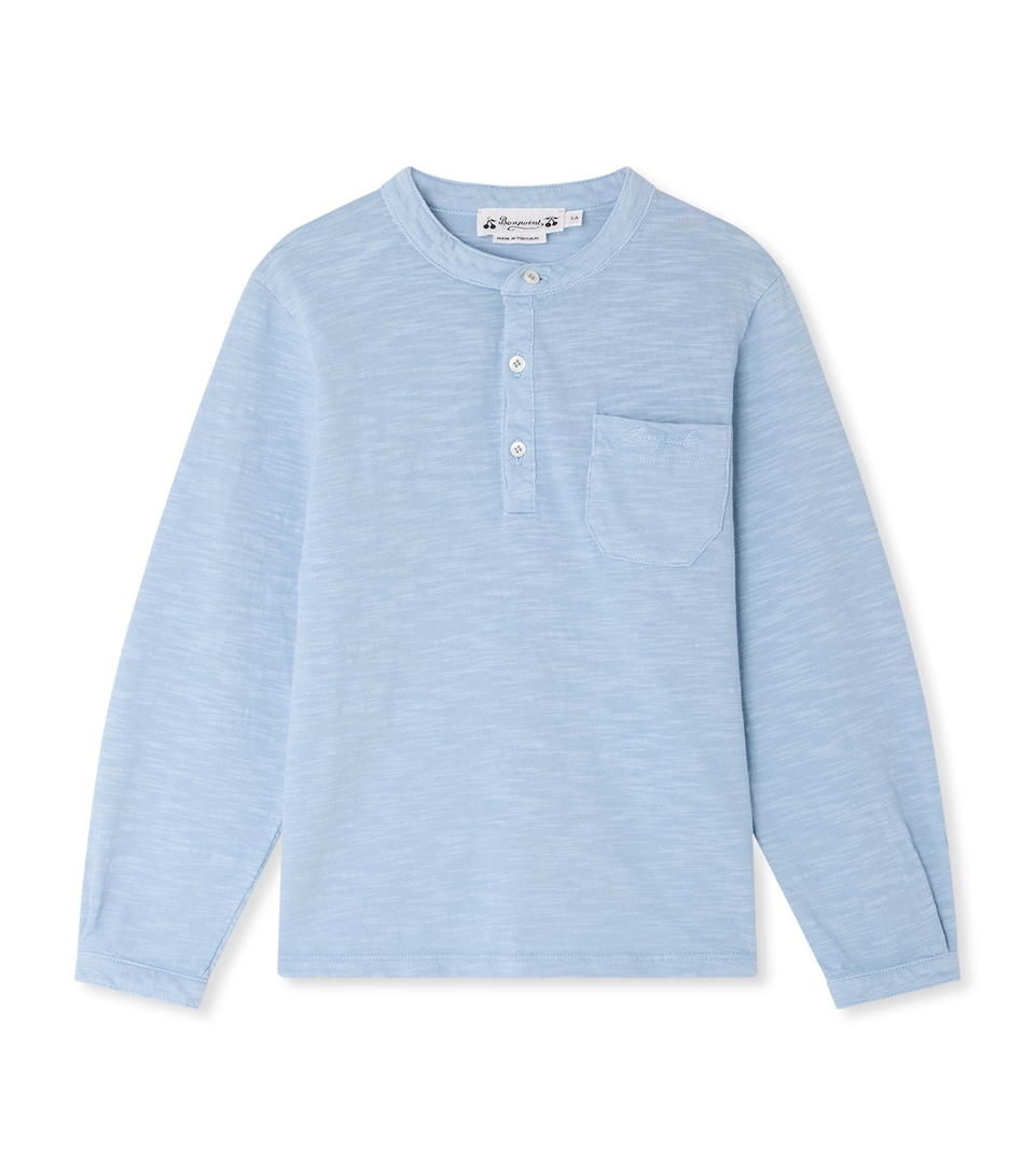 Bonpoint Cotton Collarless Shirt (4-8 Years) Bleu