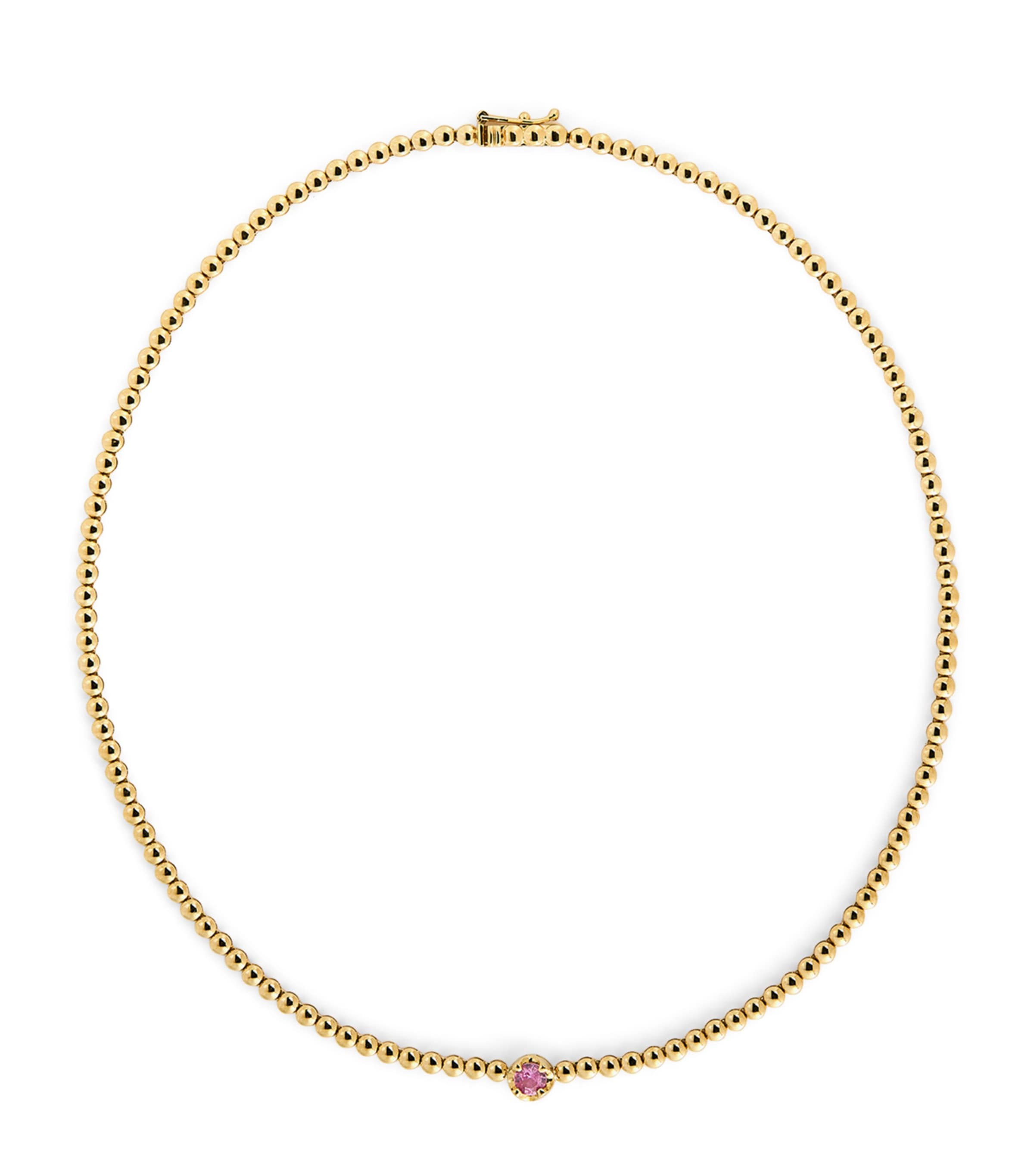 Yellow Gold and Pink Sapphire Illusion Tennis Necklace