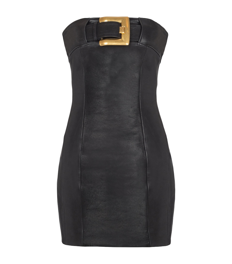 Lambskin Belt-Detail Mini Dress