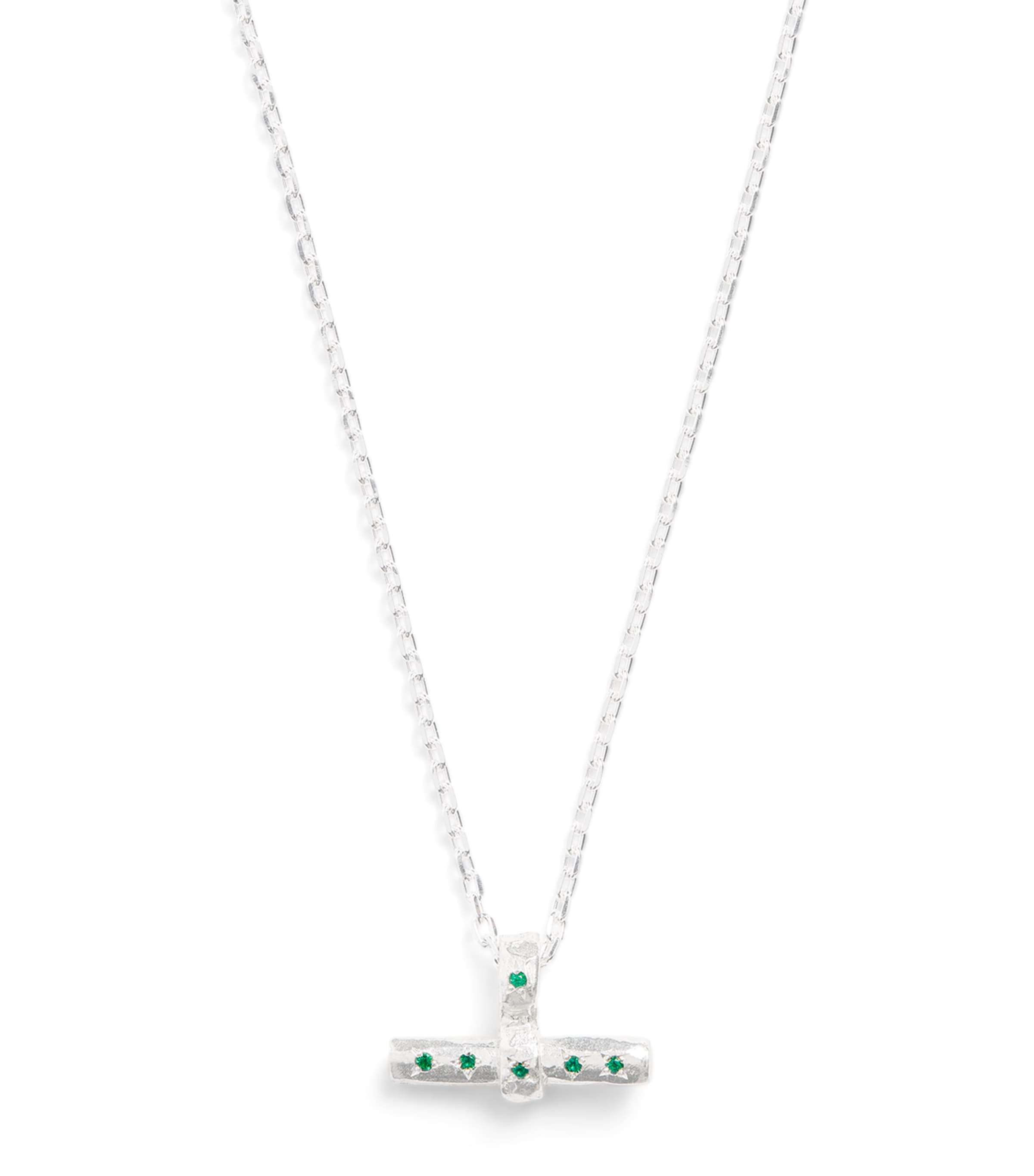 Sterling Silver and Emerald T-Bar Necklace