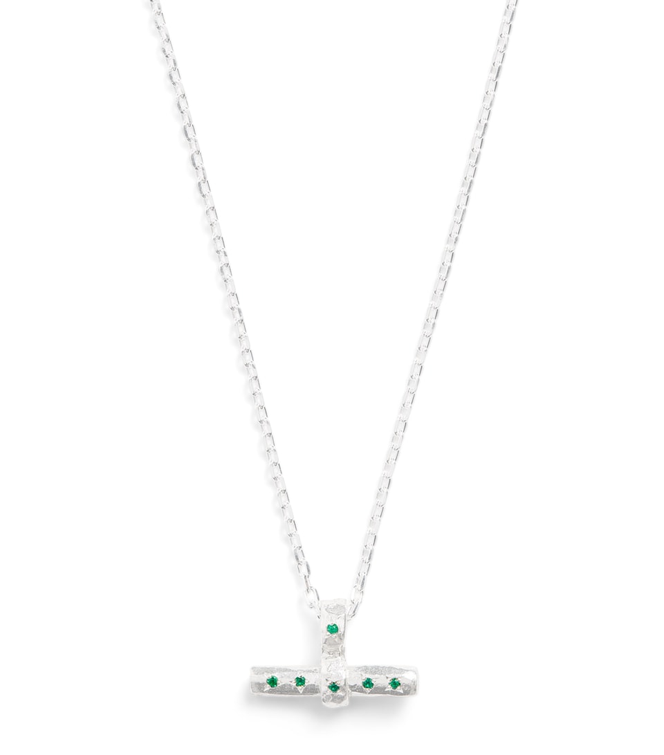 Sterling Silver and Emerald T-Bar Necklace