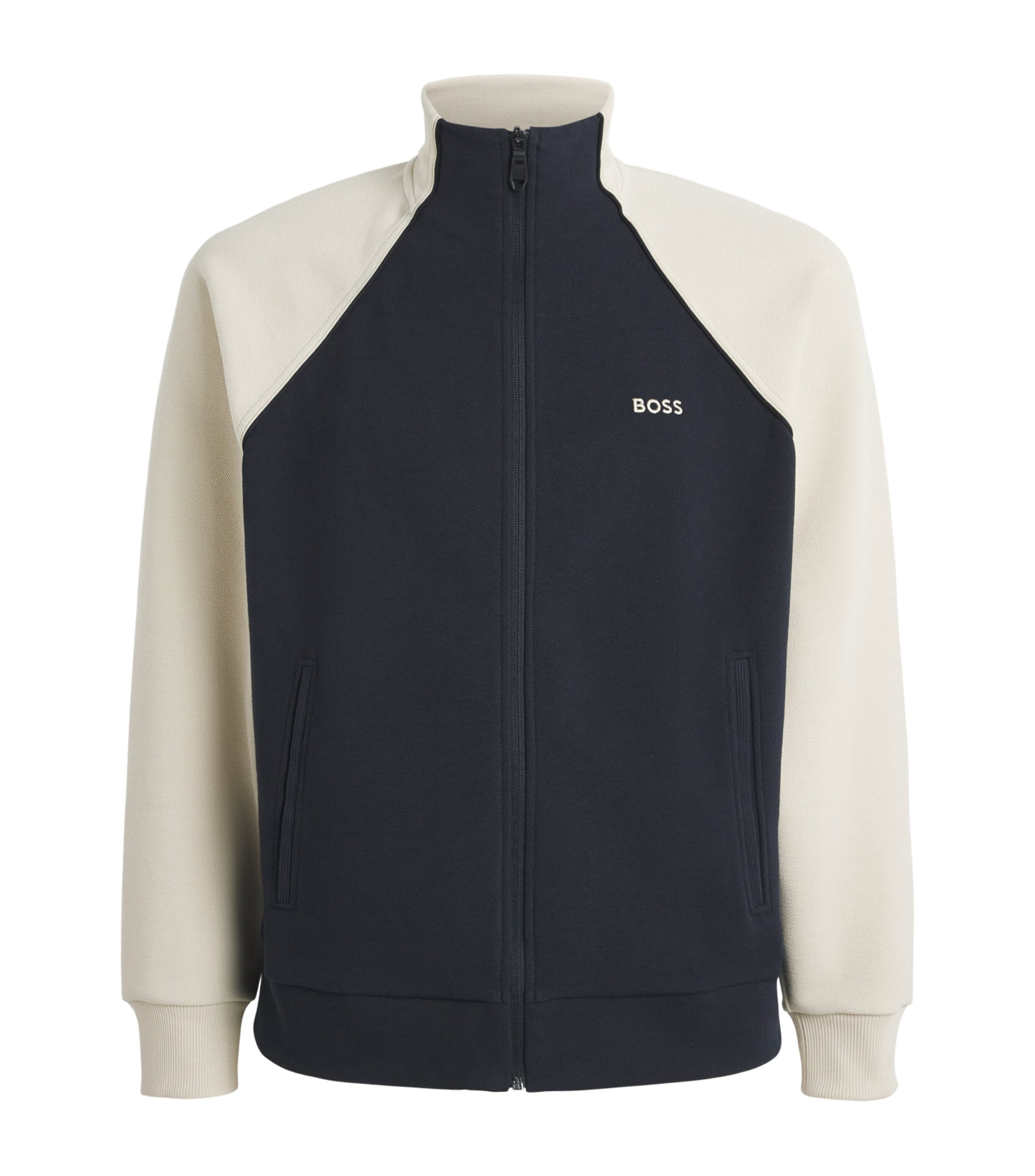 BOSS Mens Cotton-Blend Zip-Up Sweatshirt Dark