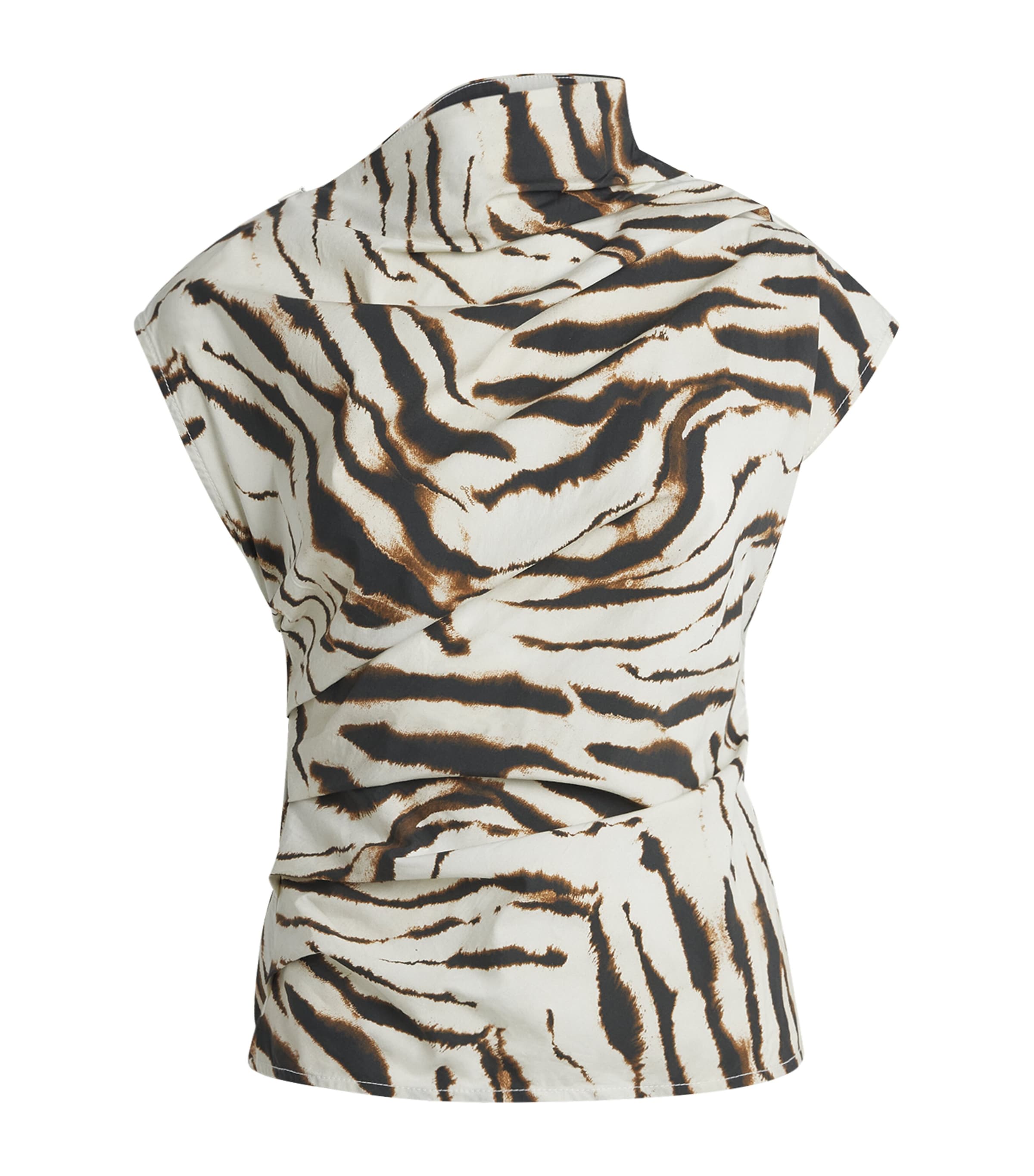 GANNI Womens Stretch-Cotton Zebra Sleeveless Blouse Egret