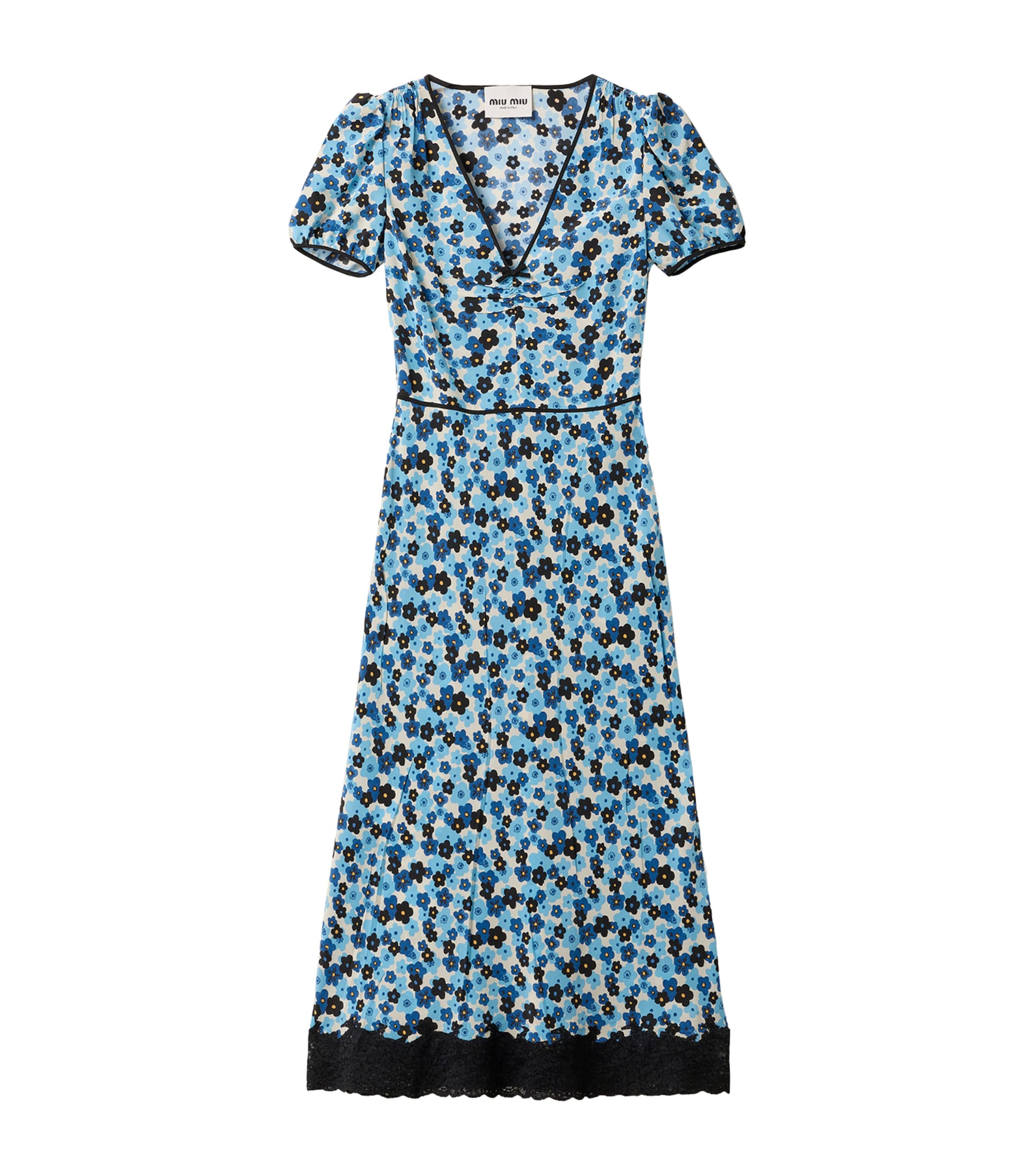 Miu Miu Womens Silk Crepe de Chine Midi Dress Neutral