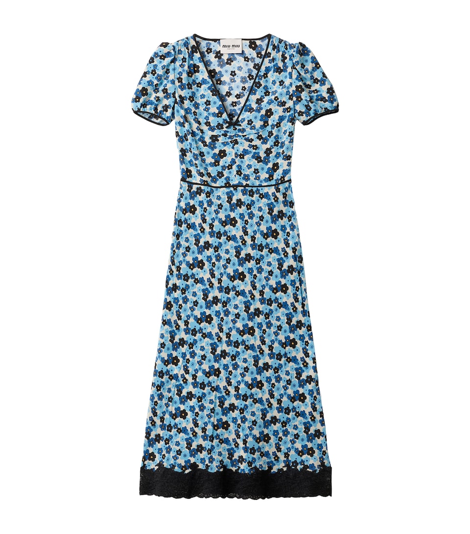 Miu Miu Womens Silk Crepe de Chine Midi Dress Neutral