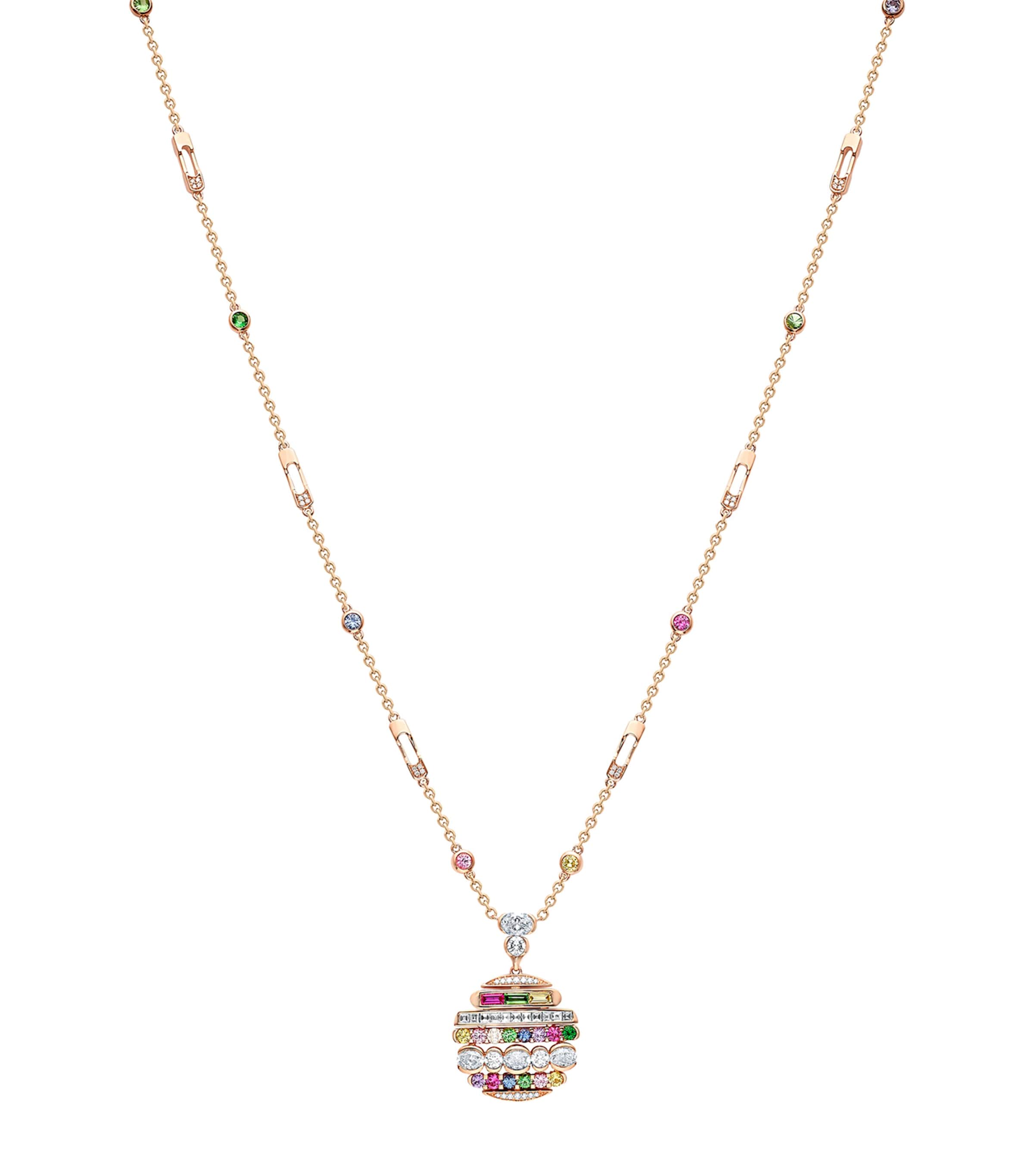 Boodles Rose Gold, Diamond, Sapphire, Ruby and Tsavorite Play of Light Chelsea Pendant Necklace Rose Gold