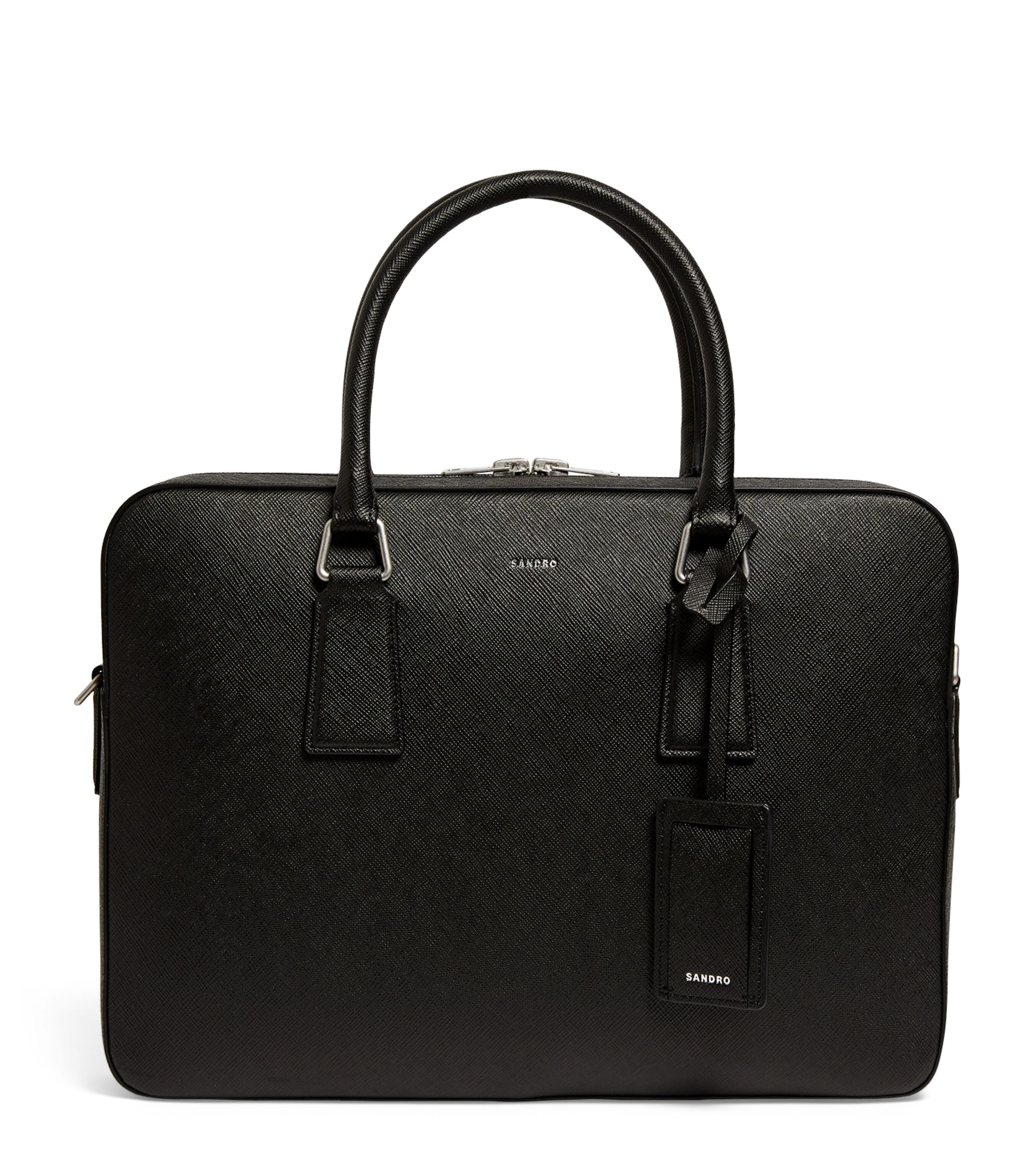 Sandro Paris Reconstituted Leather Slim Briefcase Black