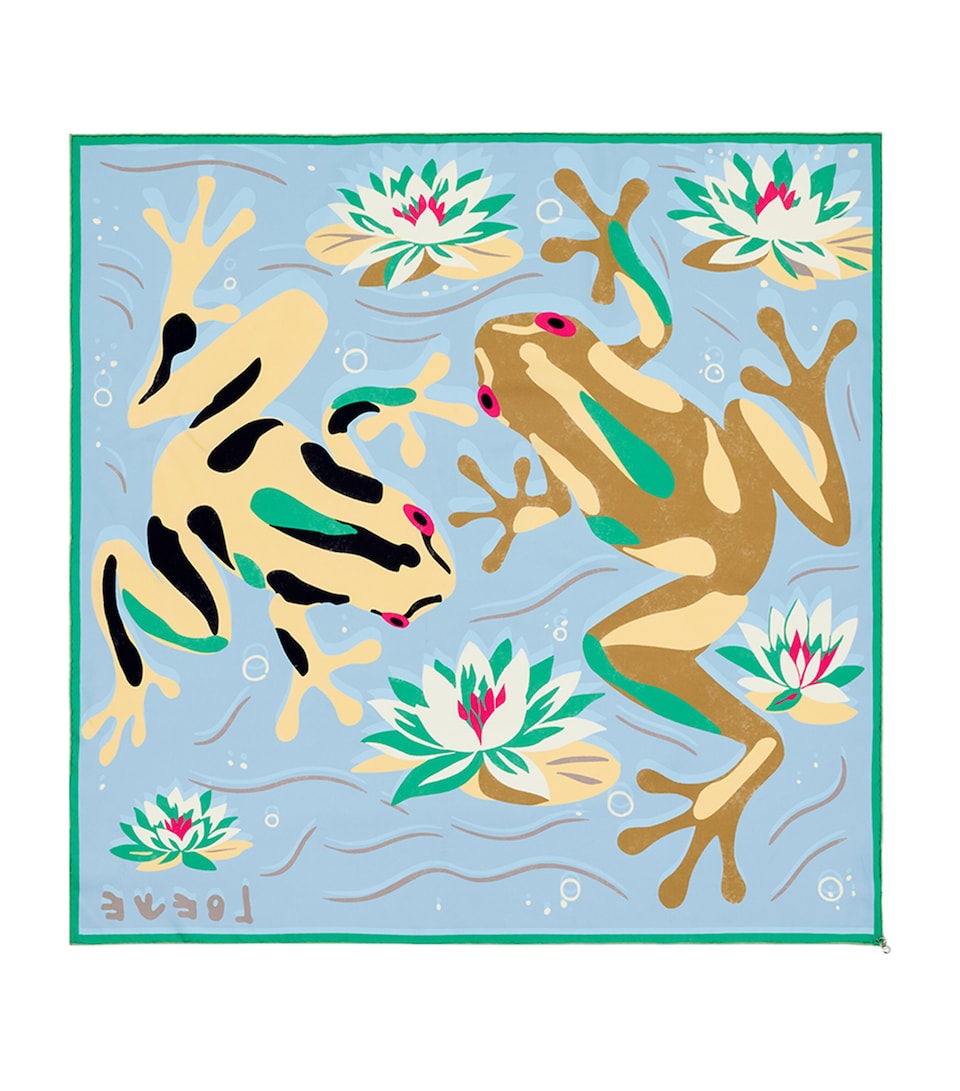 LOEWE x Paula's Ibiza Silk Frog Print Scarf Beige/light Blue