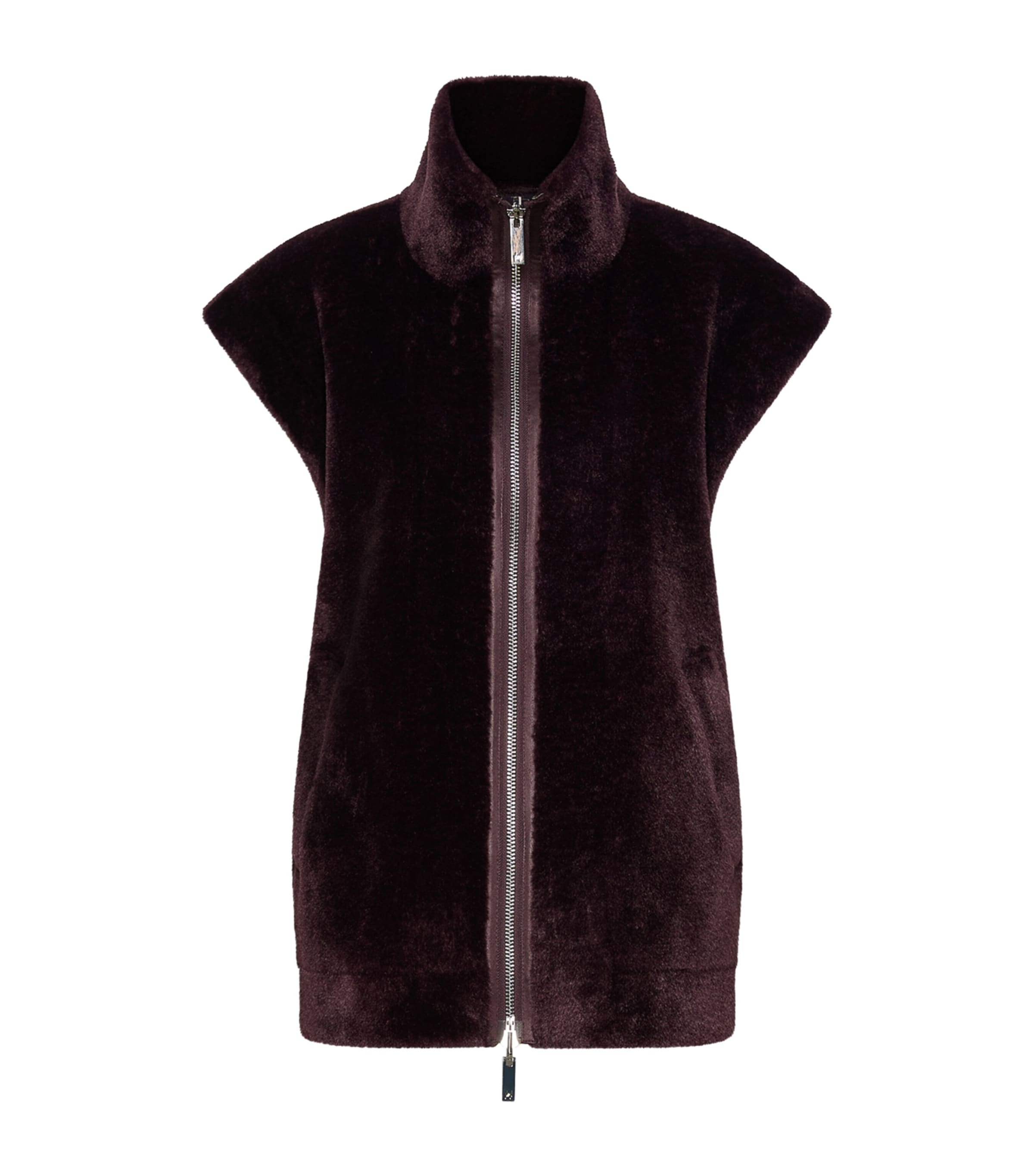 Marella Womens Faux Fur Zip-Up Gilet Blackberry