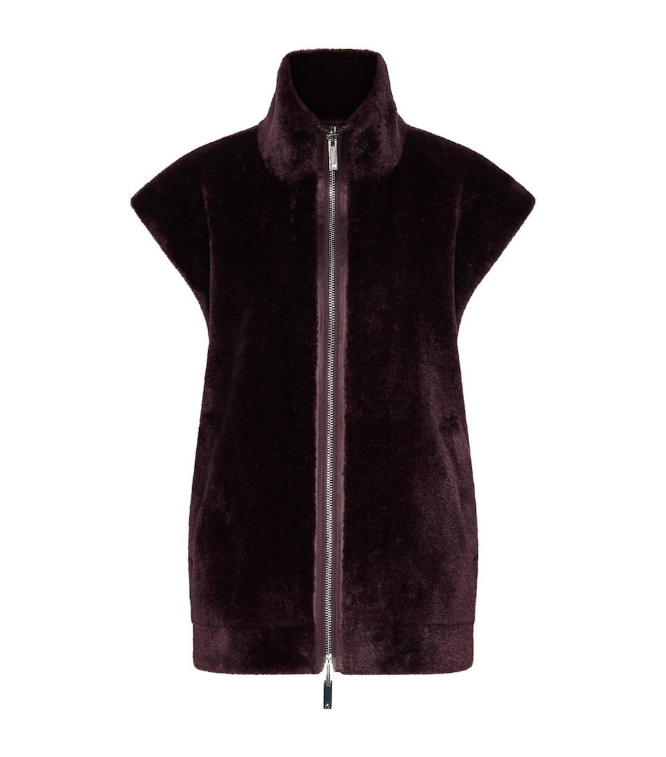 Marella Womens Faux Fur Zip-Up Gilet Blackberry