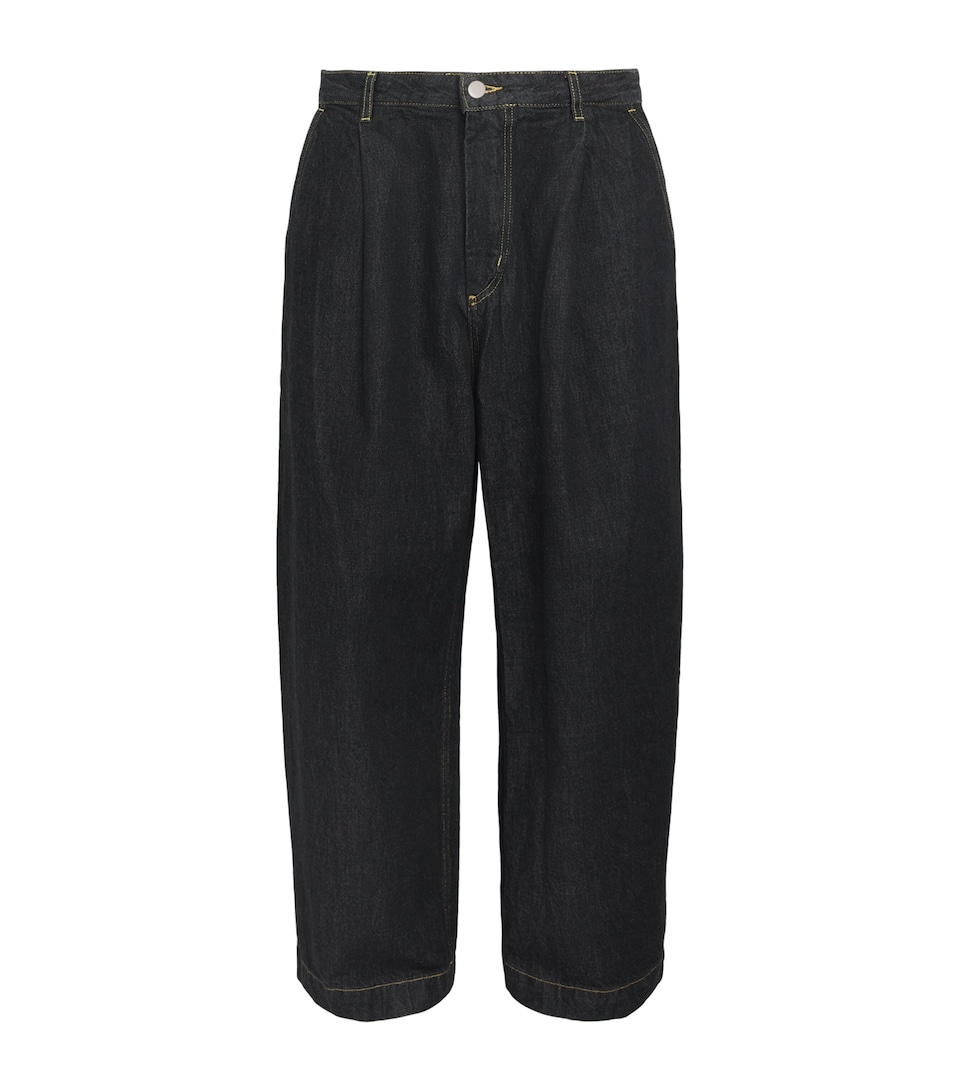 Studio Nicholson Mens Pleated Wide-Leg Jeans Black