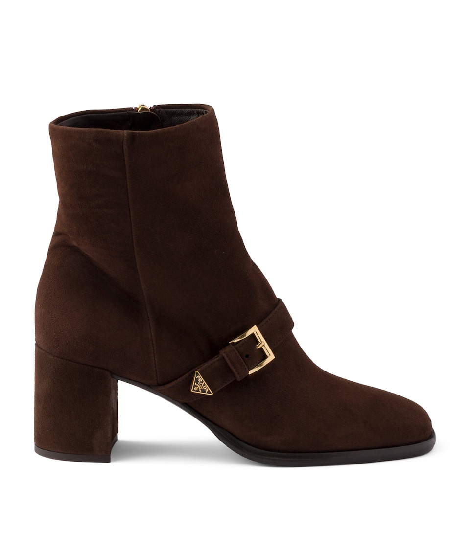 Prada Suede Buckle Booties Ankle Boots 65 Brown