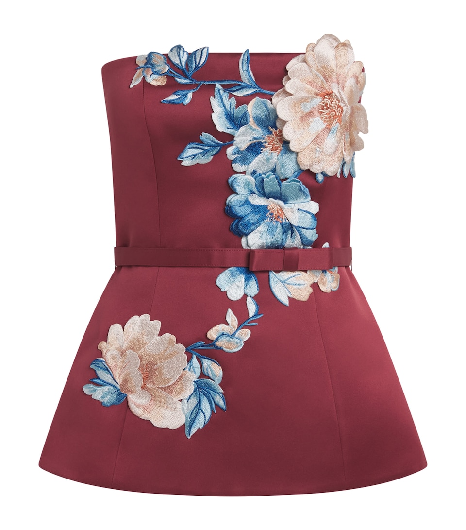 LEO LIN Womens Floral Embroidered Nadia Bustier Top Cosmos Print