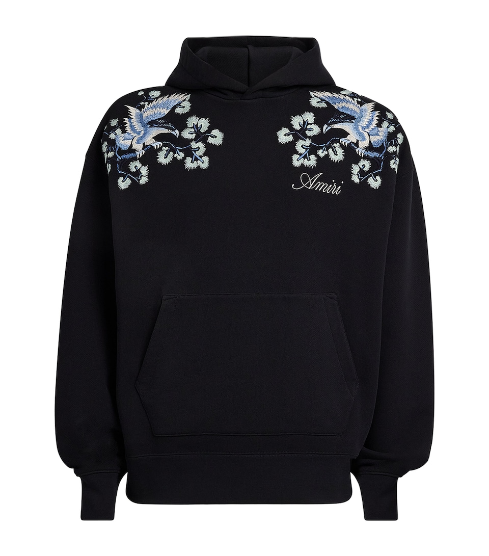 AMIRI Mens Cotton Floral-Embroidered Hoodie Black