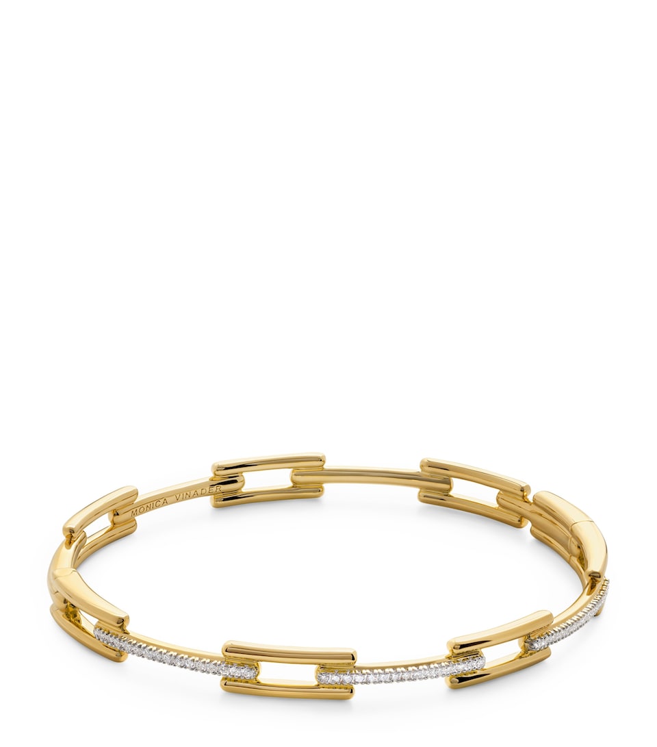 Monica Vinader Gold Vermeil and Diamond Pavé Signature Link Bangle Gold Vermeil