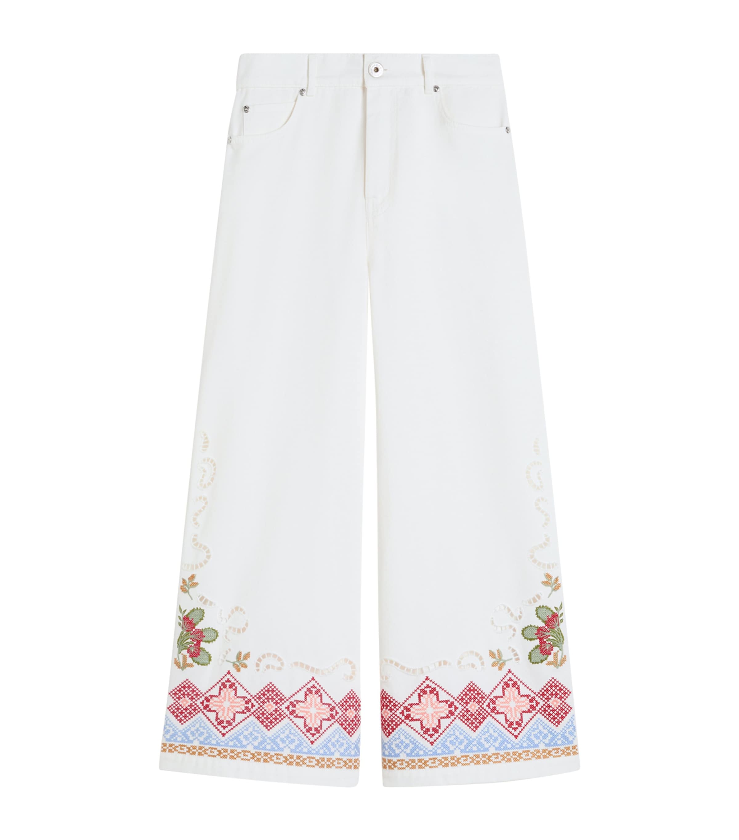 Embroidered Wide-Leg Jeans