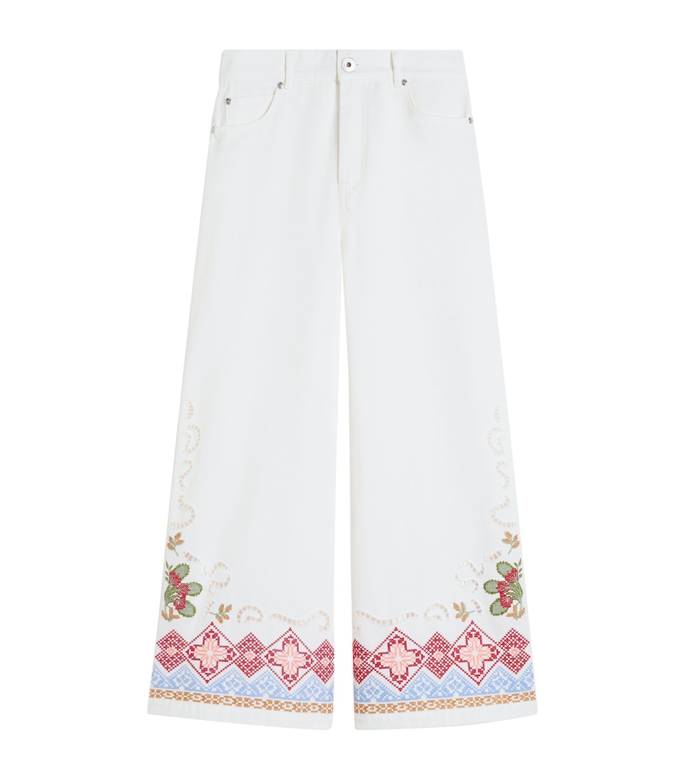 Embroidered Wide-Leg Jeans