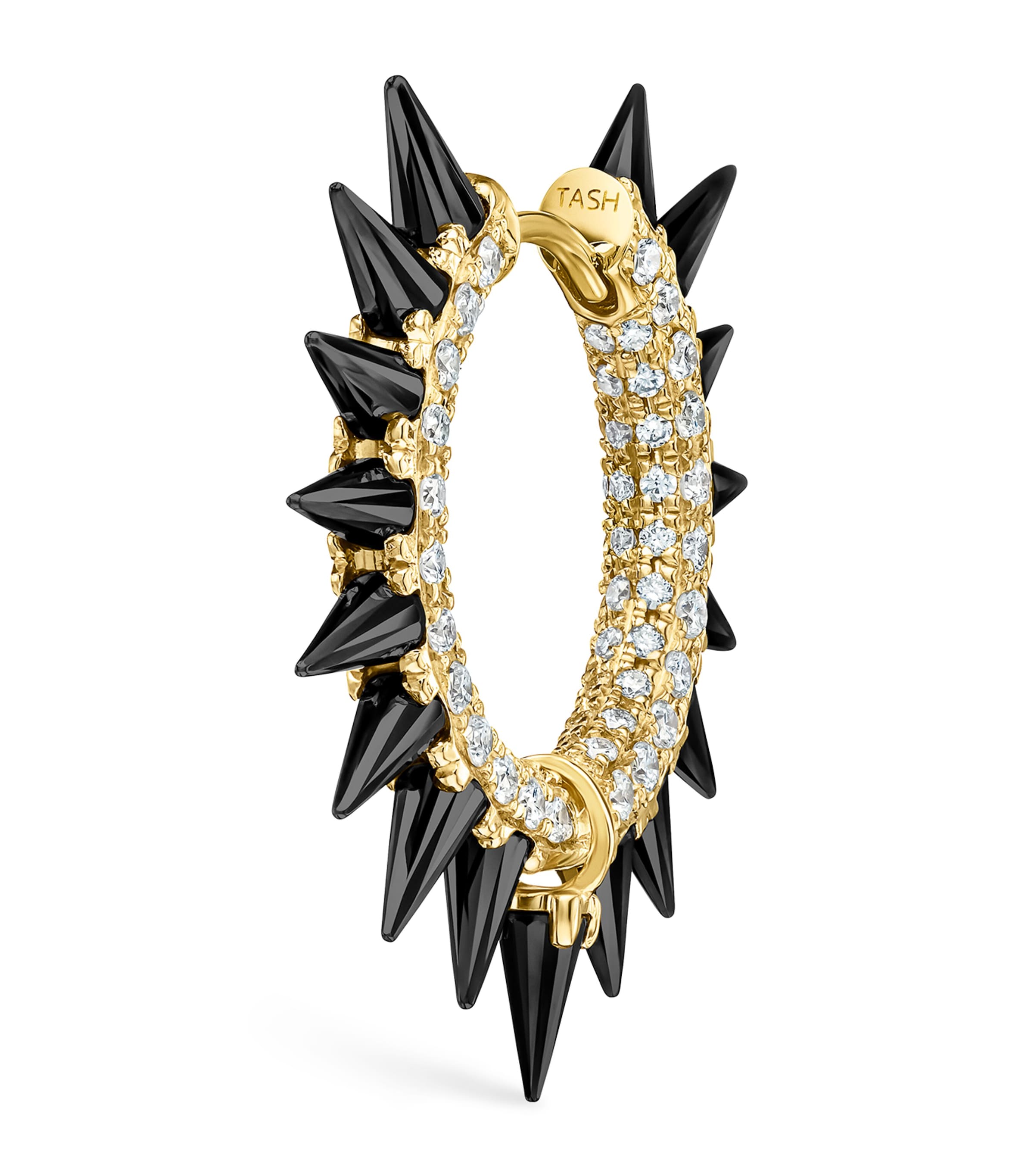 Yellow Gold Black Moissanite Mohawk and Diamond Pavé Hoop Earring (11mm)