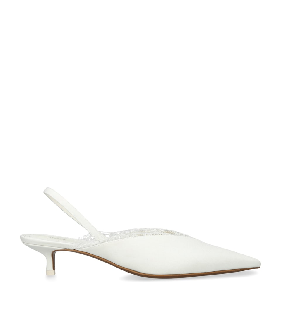 NEOUS Crepe Lace-Trim Irena Slingback Pumps 40 White