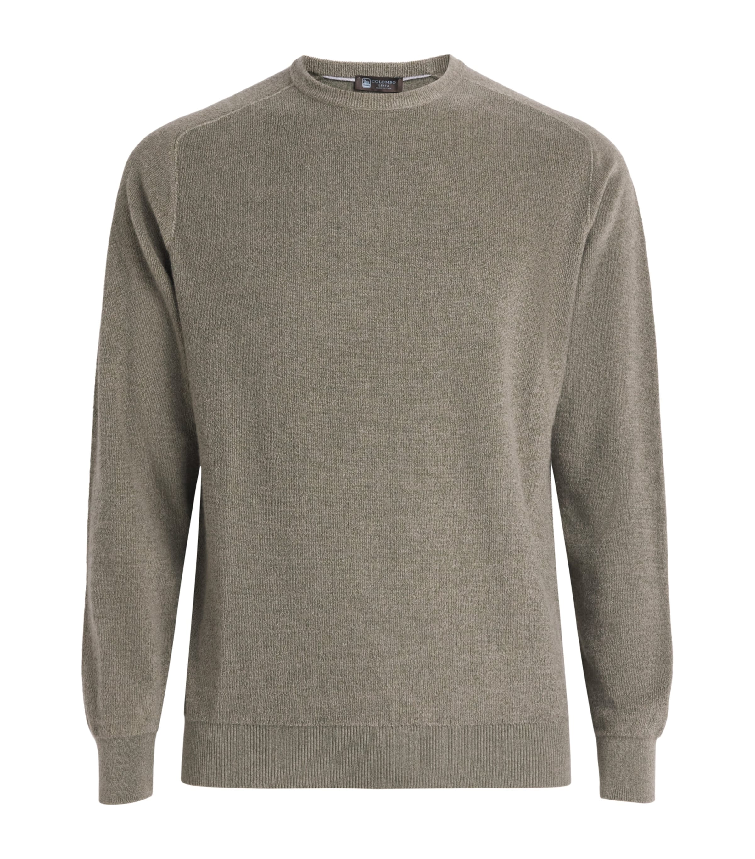 Colombo Mens Cashmere-Aloe Crew-Neck Sweater Beige/green