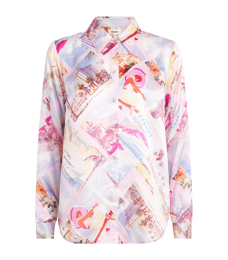L'Agence Womens Silk Printed Tyler Blouse Pink Mlt Pstcrd Prnt