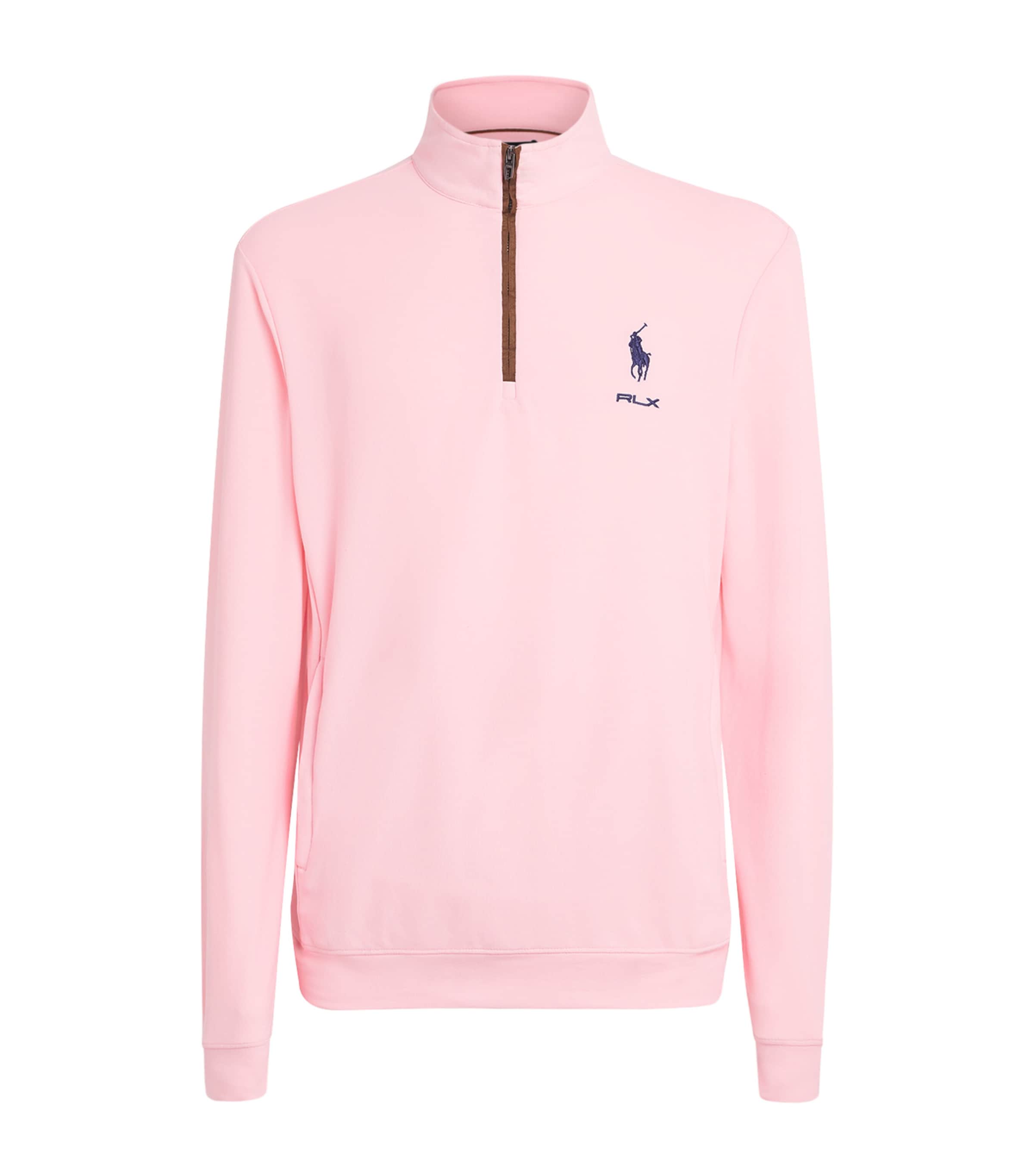 RLX Ralph Lauren Mens Polo Pony Quarter-Zip Sweatshirt Powder Pink