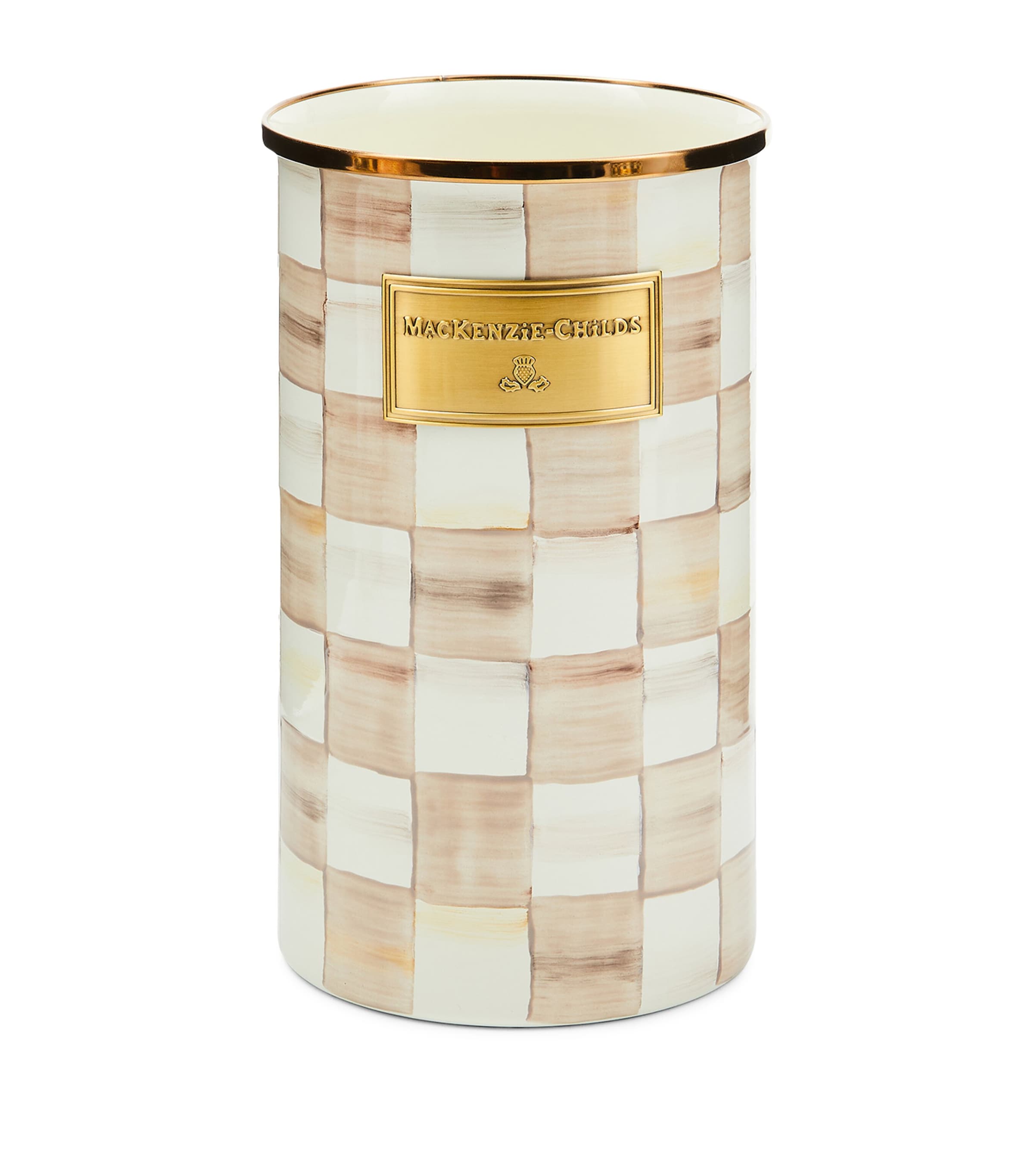 MacKenzie-Childs Mocha Check Utensil Holder Beige