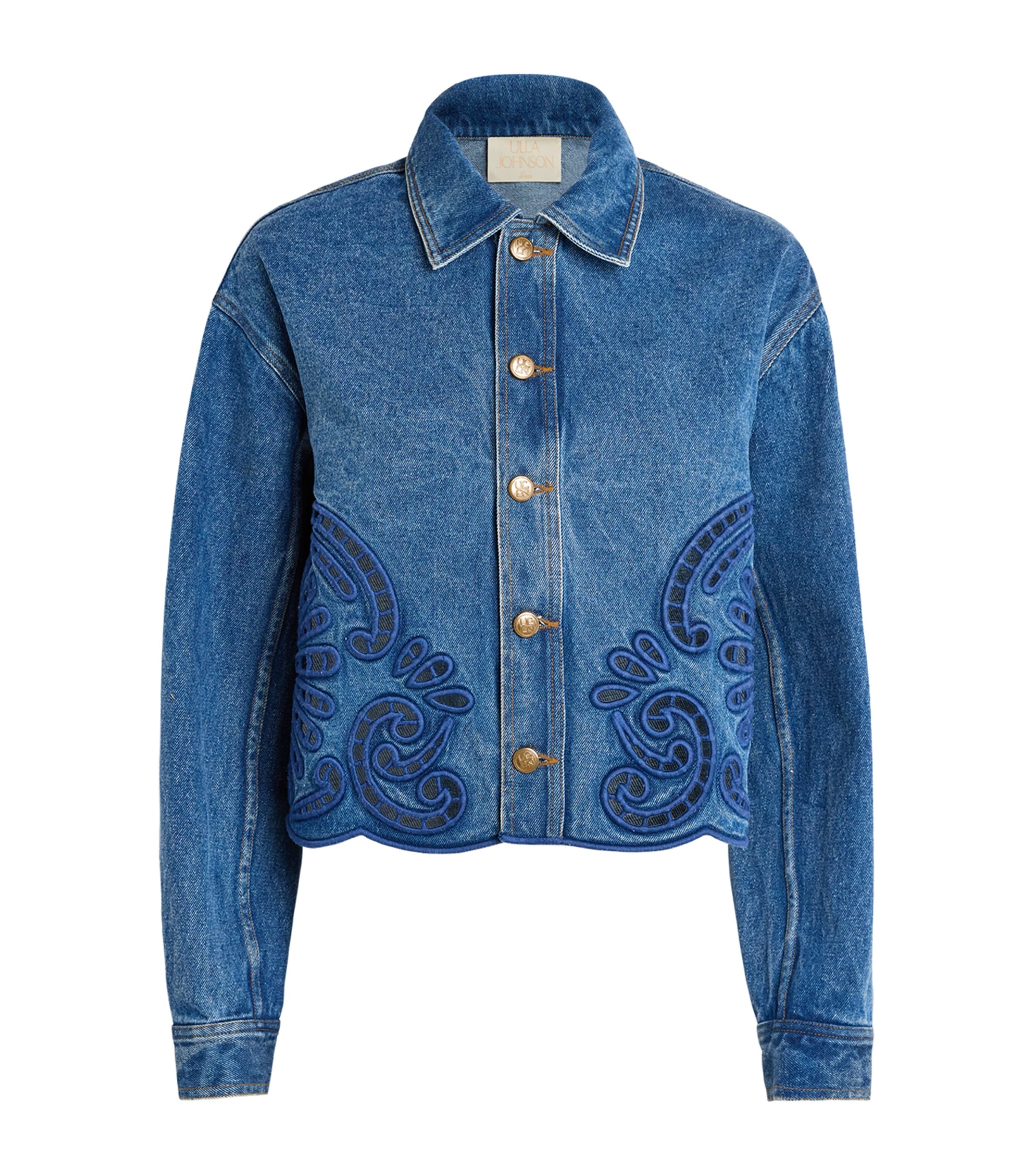 Ulla Johnson Womens Eyelet Bobbi Denim Jacket River