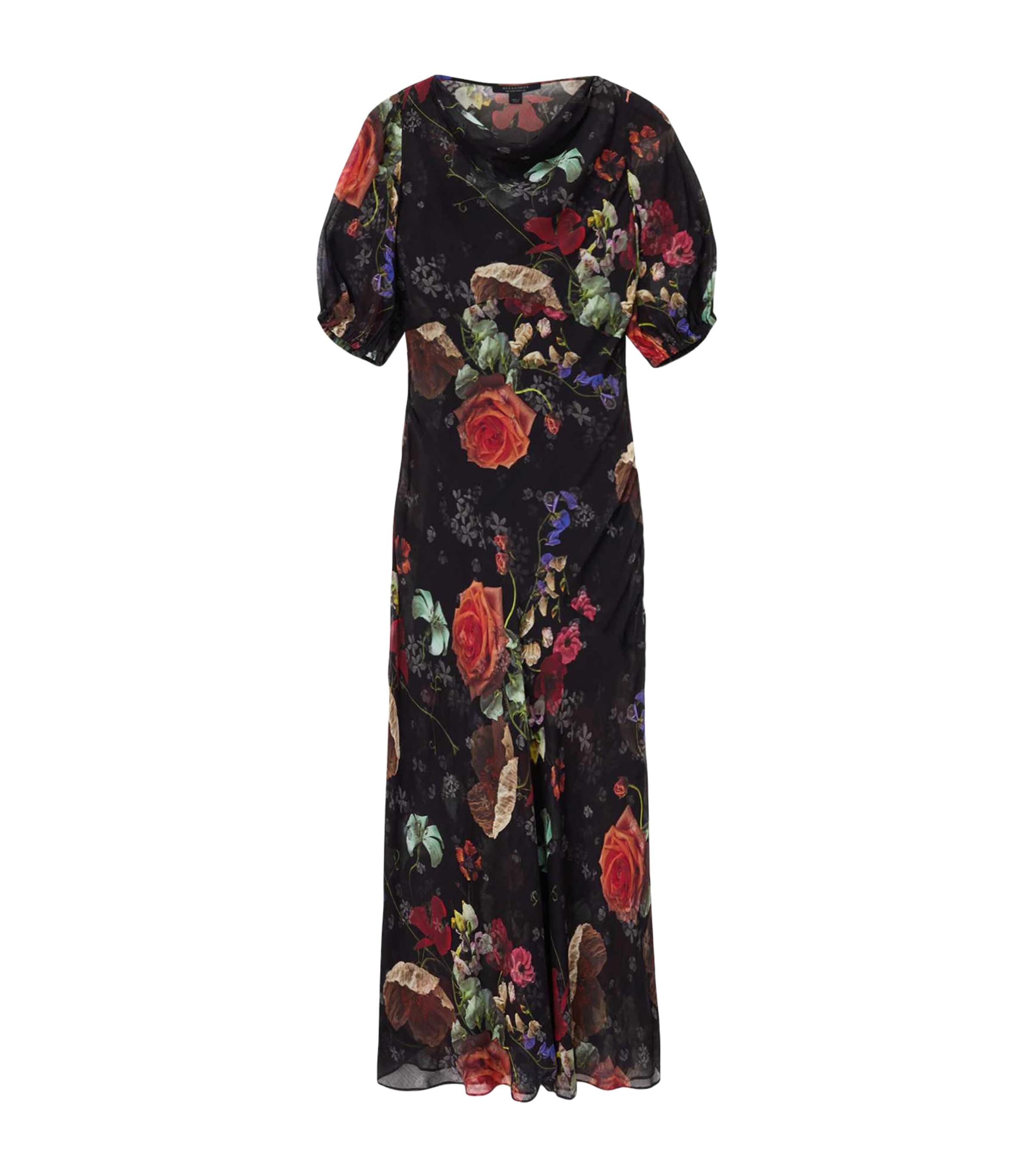 AllSaints Womens Floral Print Tiwa Maxi Dress Haze Black