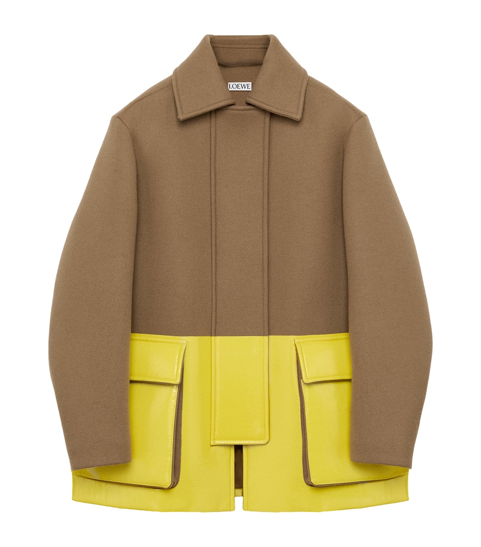 LOEWE Womens Wool-Blend Two-Tone Coat Camel