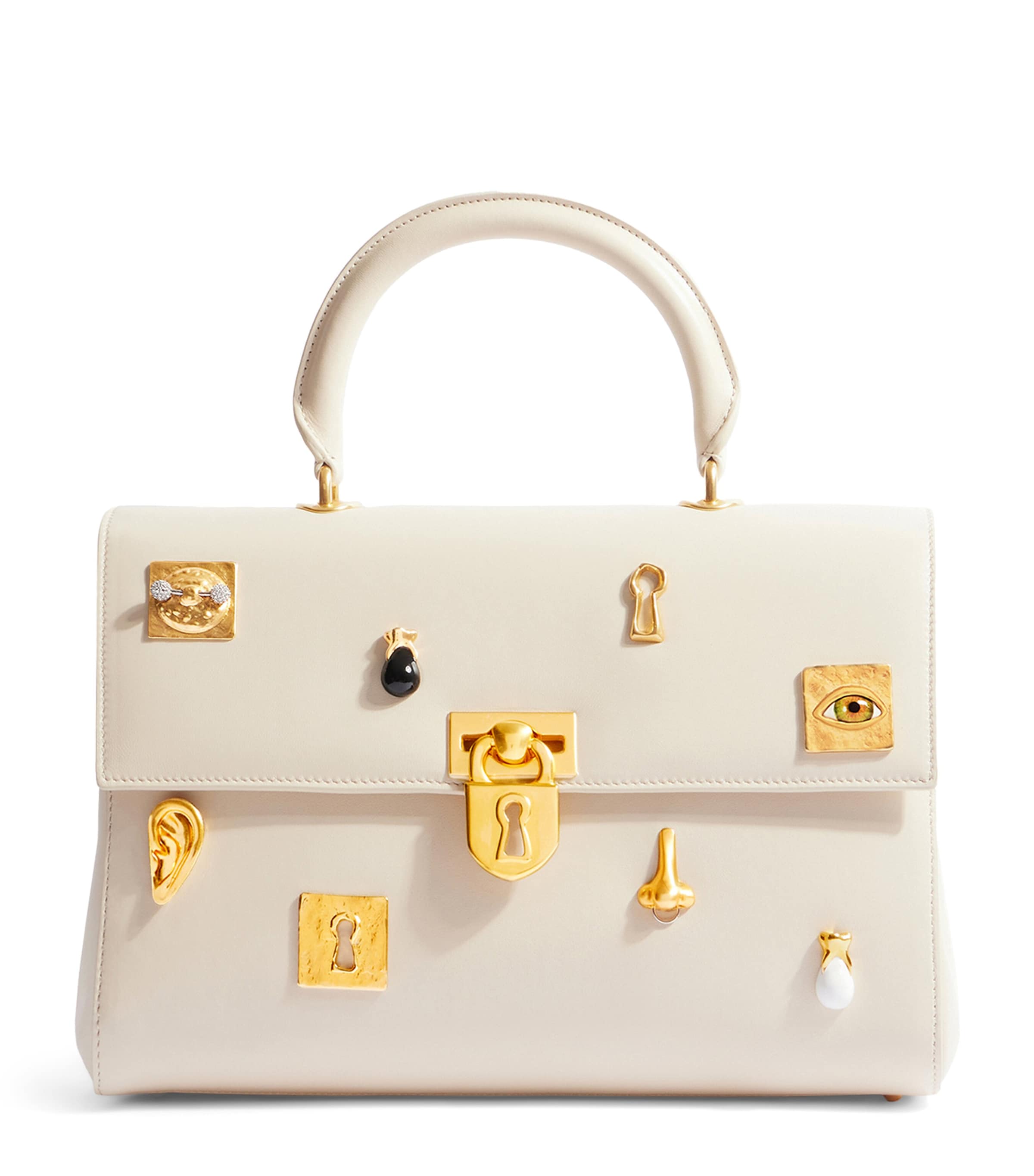 Schiaparelli Large Leather Secret Bijoux Top-Handle Bag Ecru