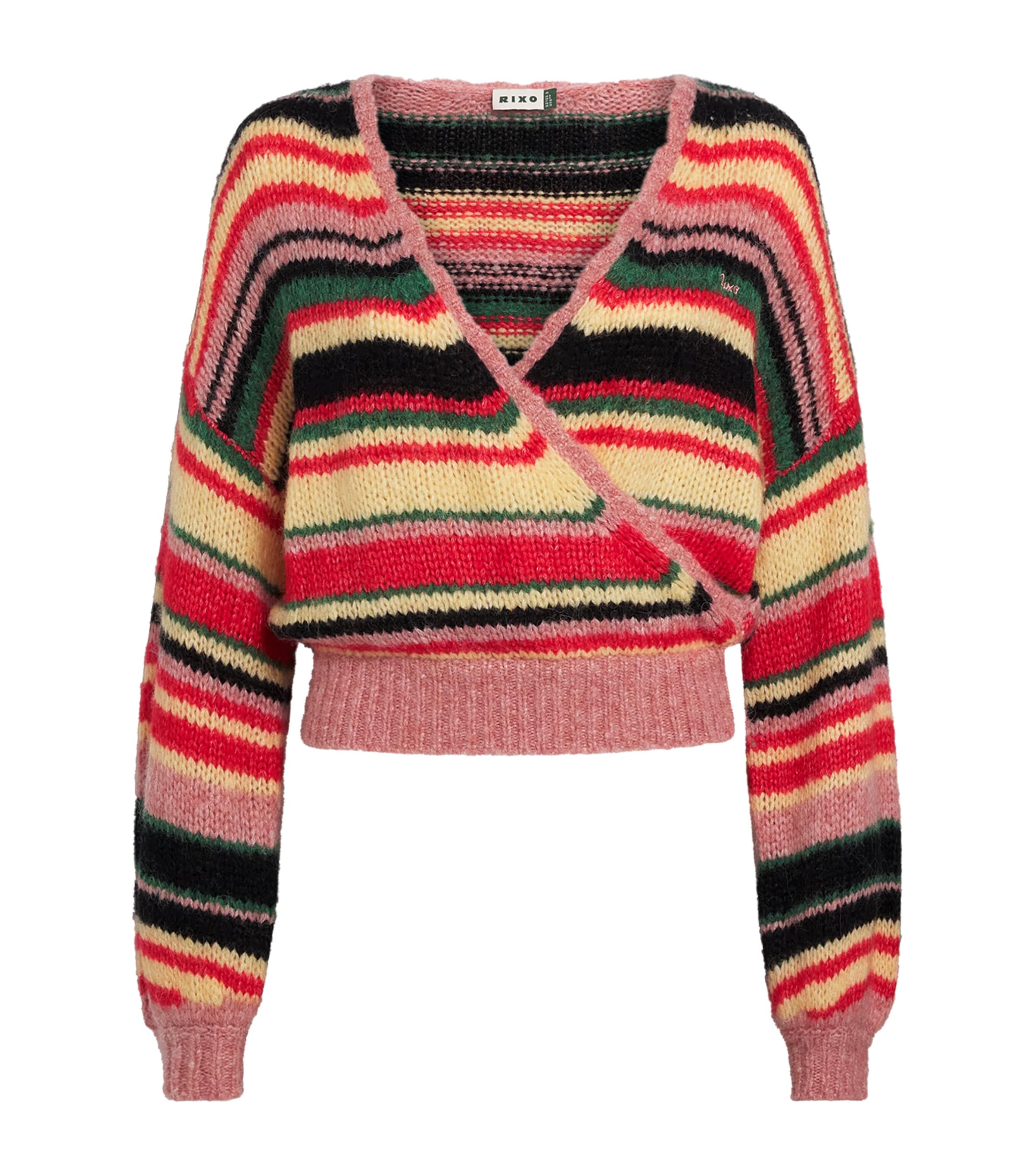 Rixo Womens Wool-Blend Stripe Wrap Sweater Kelly Stripe Multi