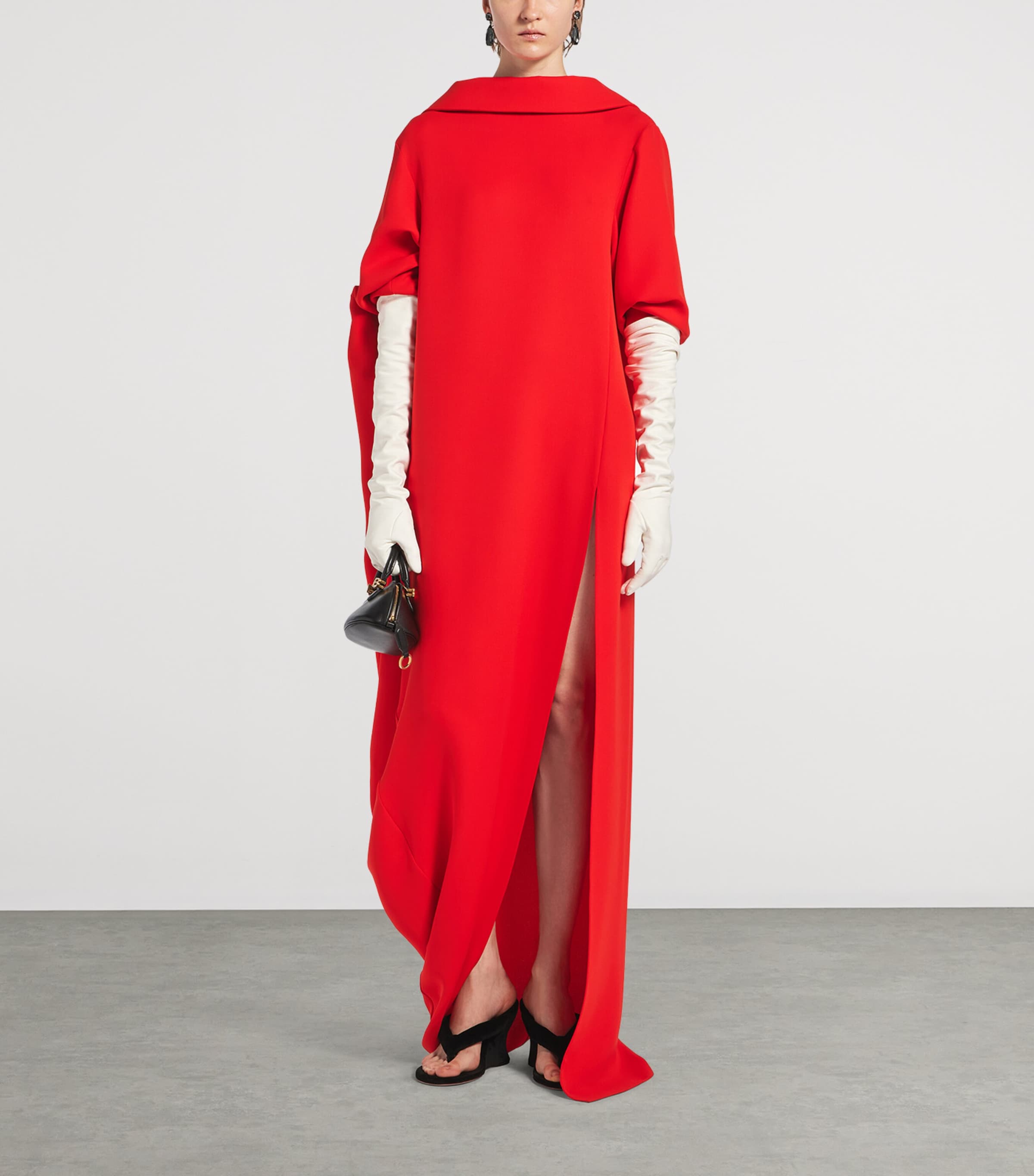 Balenciaga Womens Silk-Wool Crepe Draped Maxi Dress