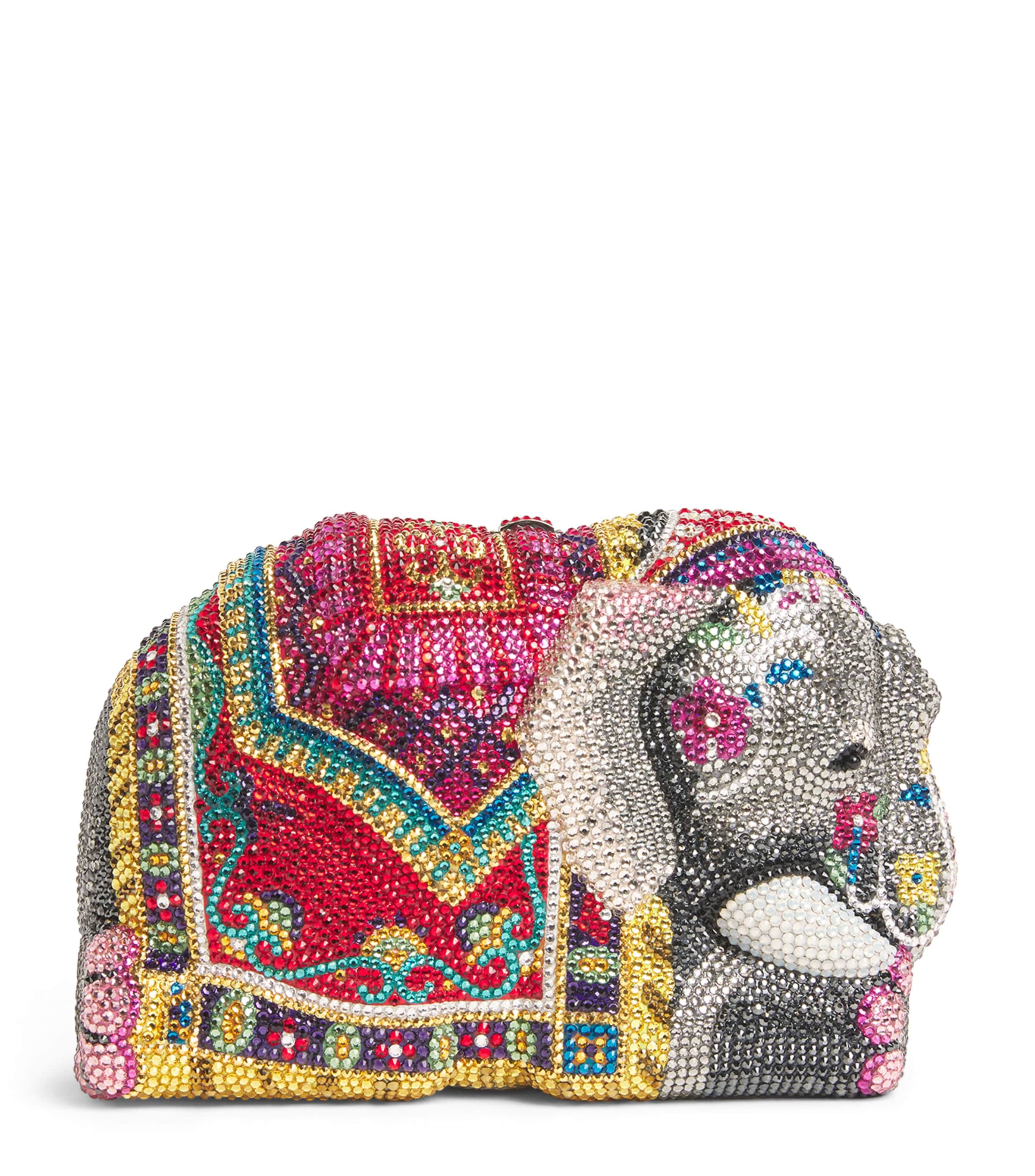 Judith Leiber Embellished Elephant Clutch Bag Silver Multi