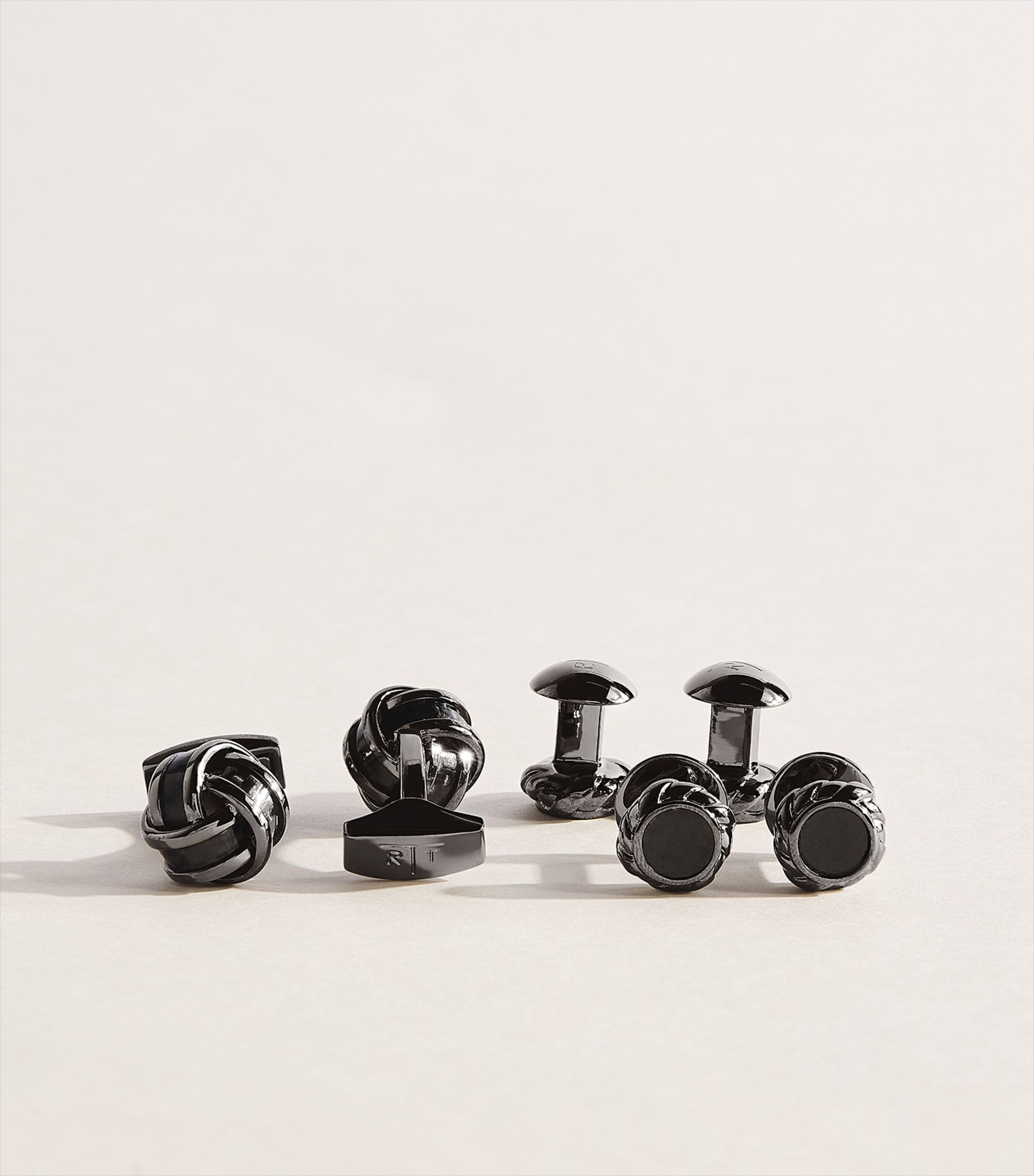 Tateossian Gunmetal-Plated and Carbon Fibre Knot Cufflink Set Black