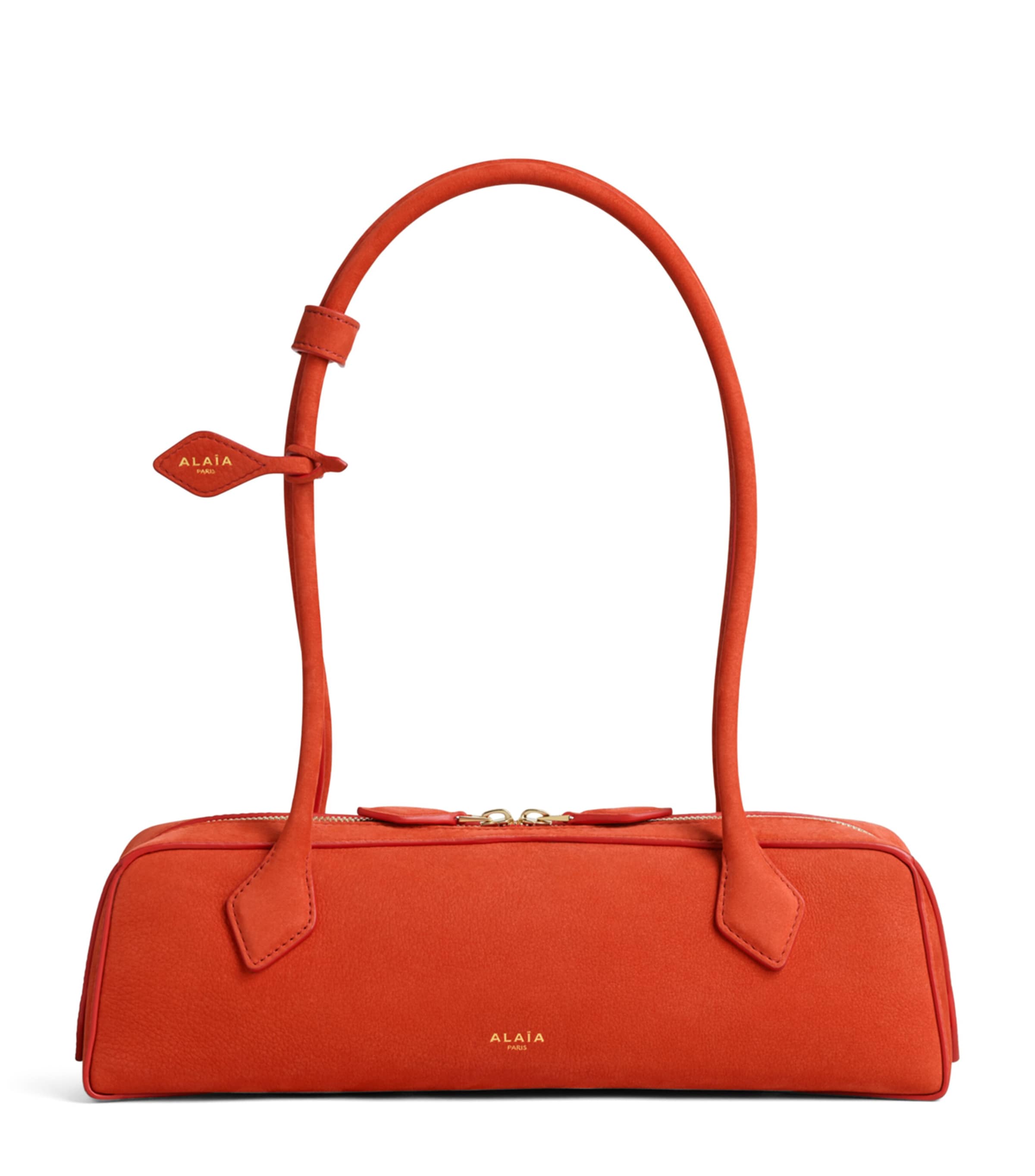 Alaïa Medium Suede Le Teckel Shoulder Bag Orange Brule
