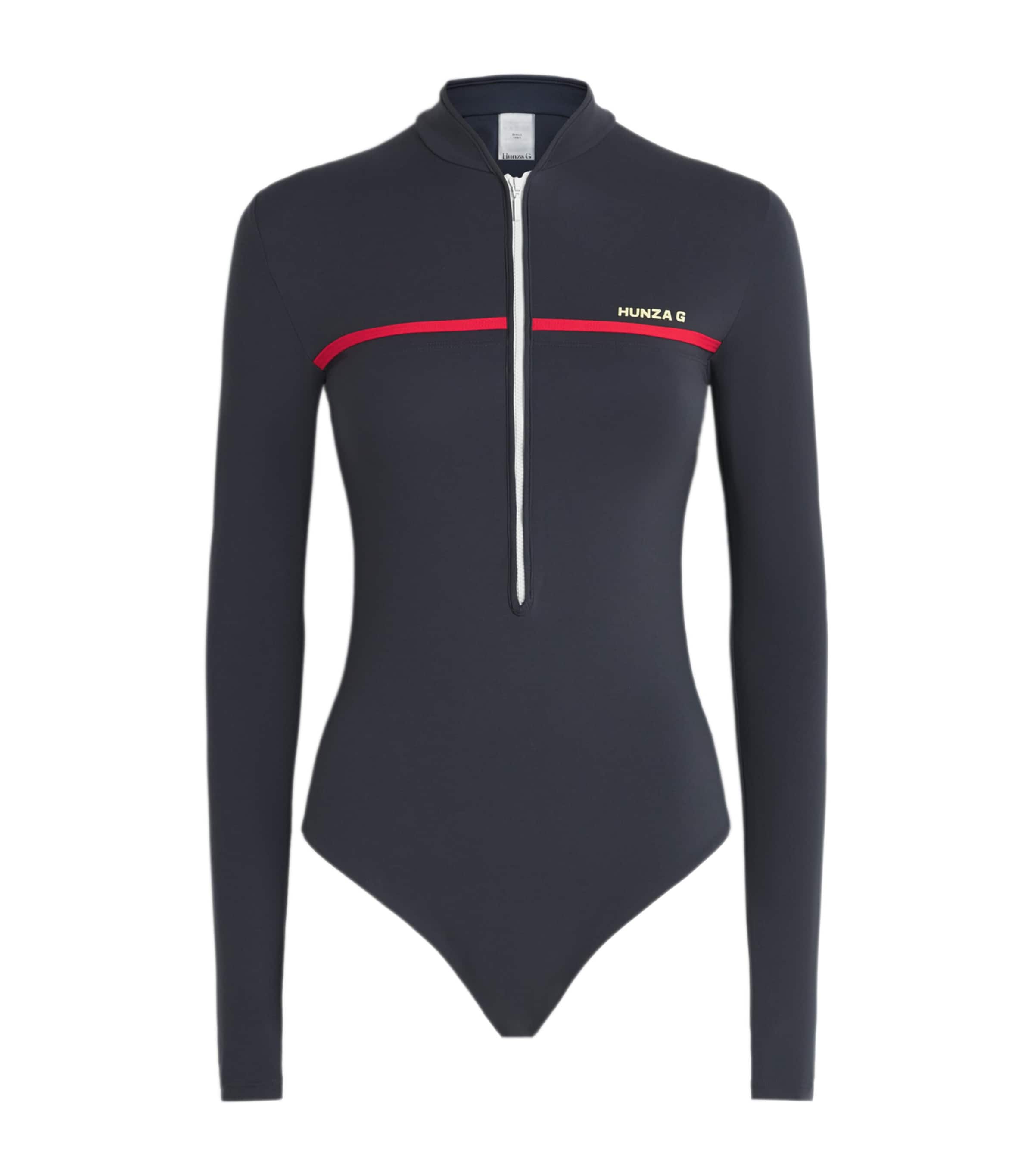Hunza G Womens Tyra Long-Sleeve Swimsuit Navy