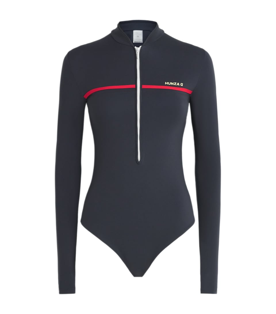 Hunza G Womens Tyra Long-Sleeve Swimsuit Navy