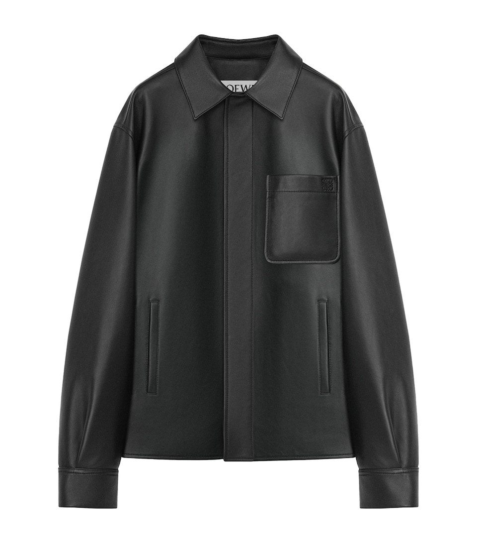 LOEWE Mens Leather Anagram Overshirt Black