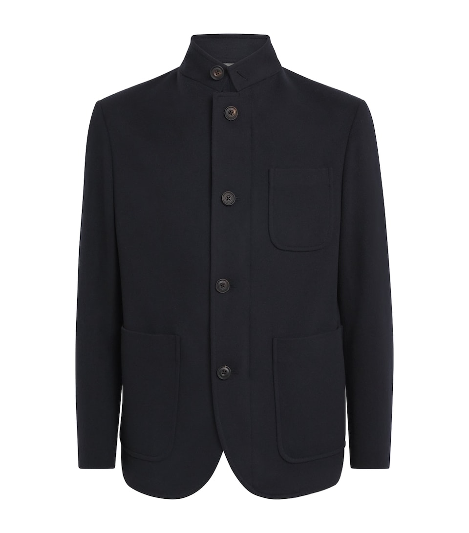 Corneliani Mens Virgin Wool High-Neck Jacket Dark Blue