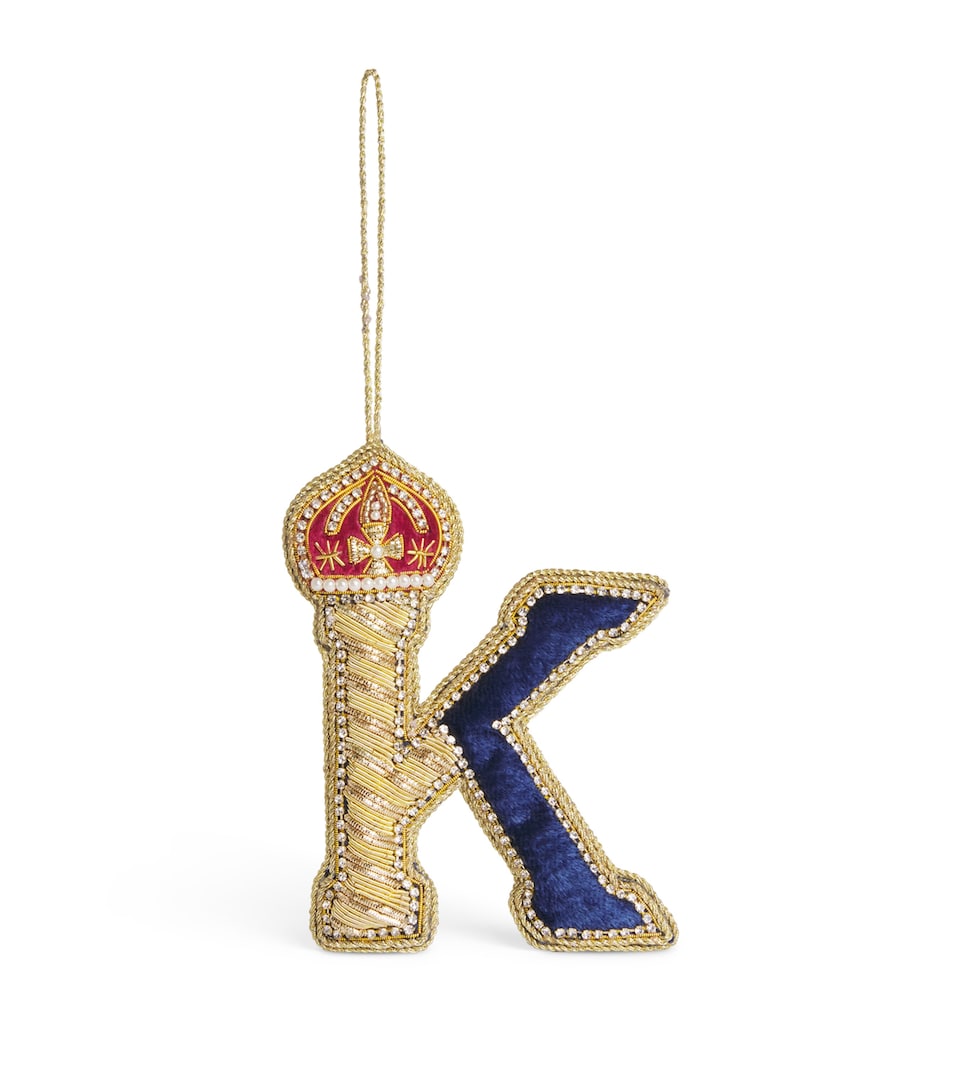 Tinker Tailor Velvet Crystal Letter K Tree Decoration Navy, Gold & Wine