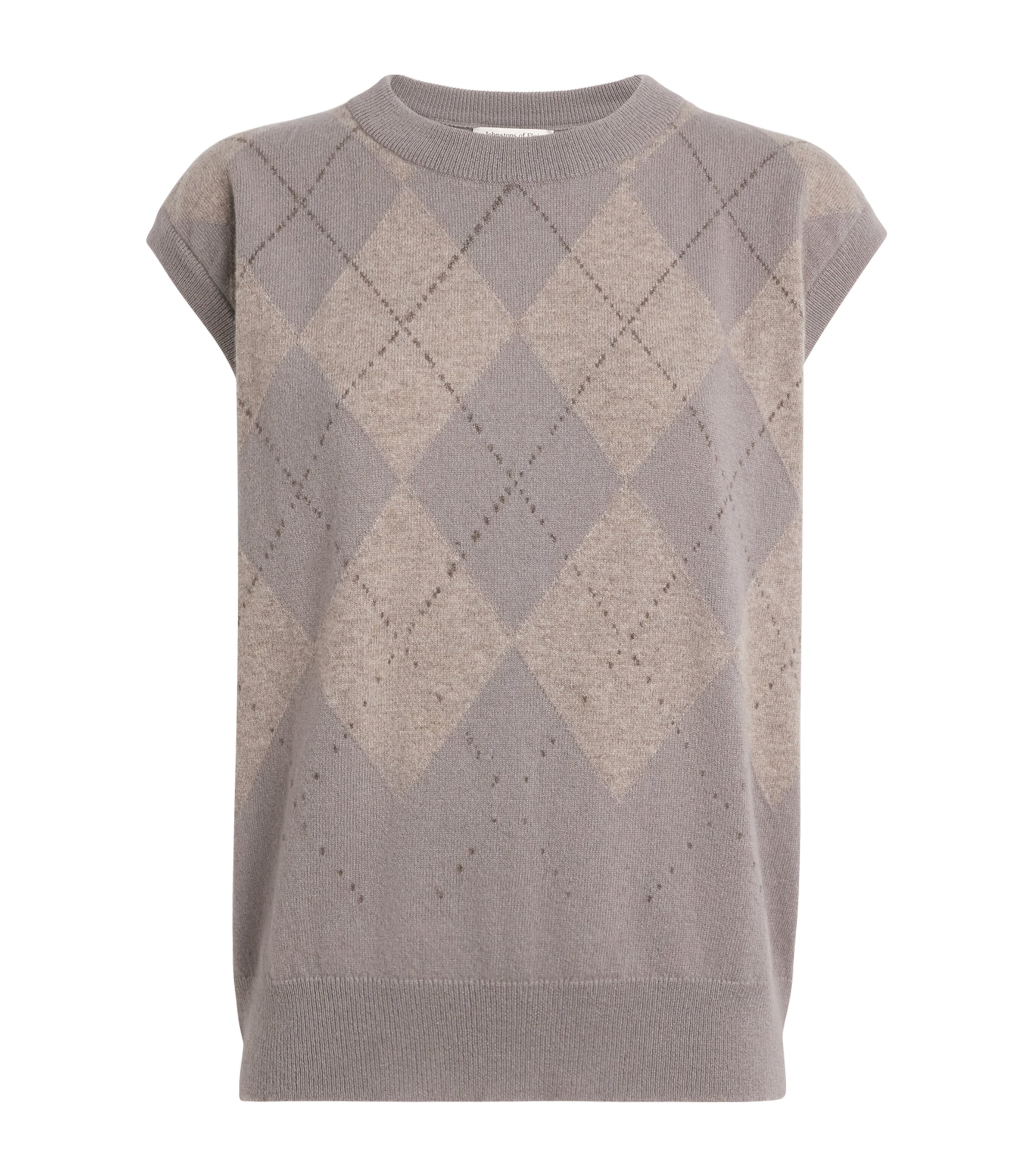 Johnstons Of Elgin Womens Cashmere Argyle Clan Sweater Powderd Stone