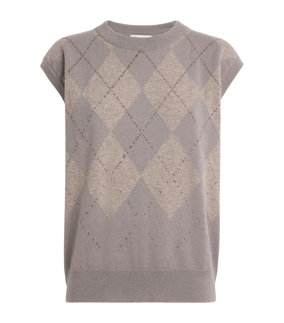 Johnstons Of Elgin Womens Cashmere Argyle Clan Sweater Powderd Stone
