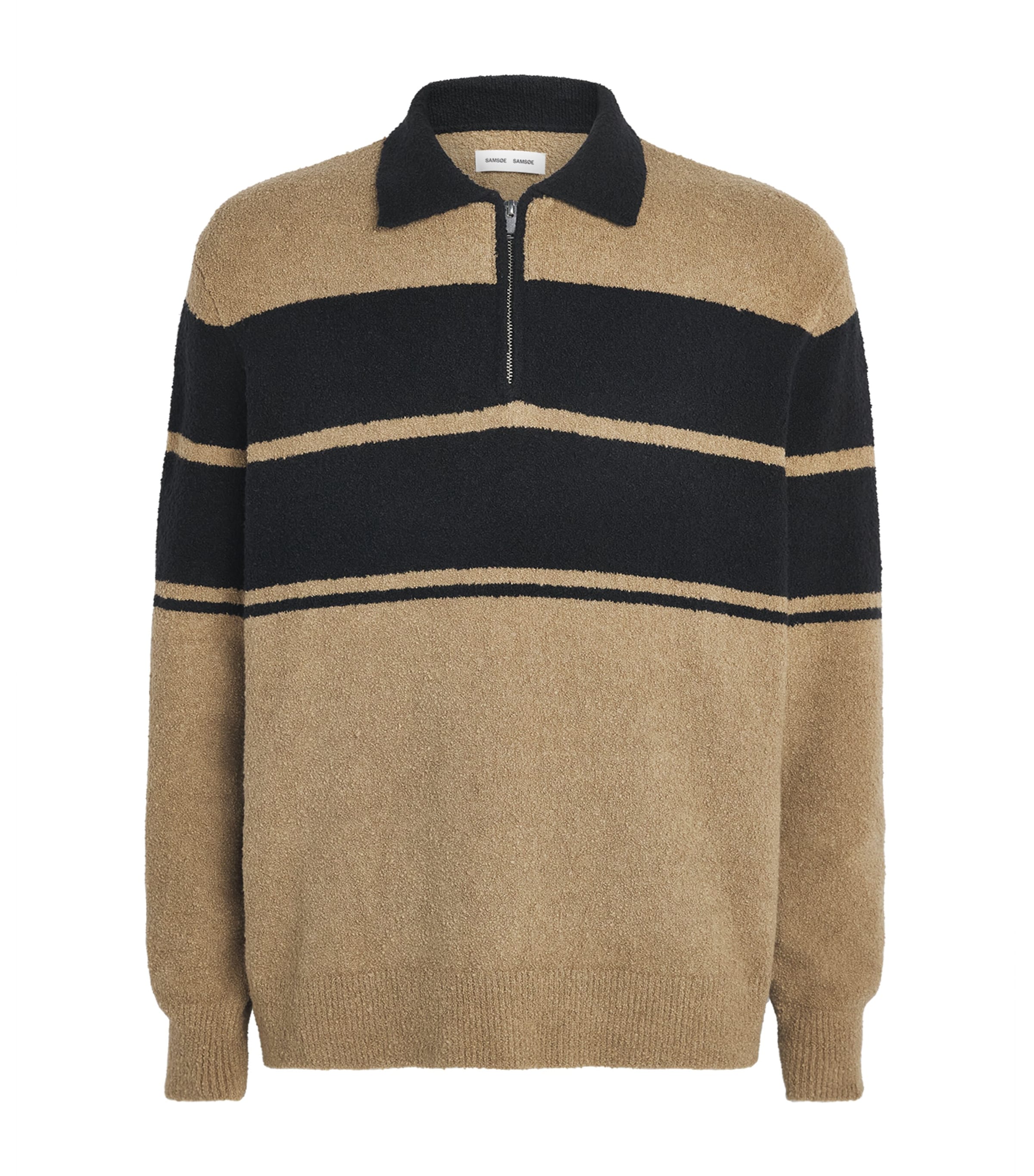 Samsøe Samsøe Mens Stripe Sanino Quarter-Zip Sweater Washed Black St.