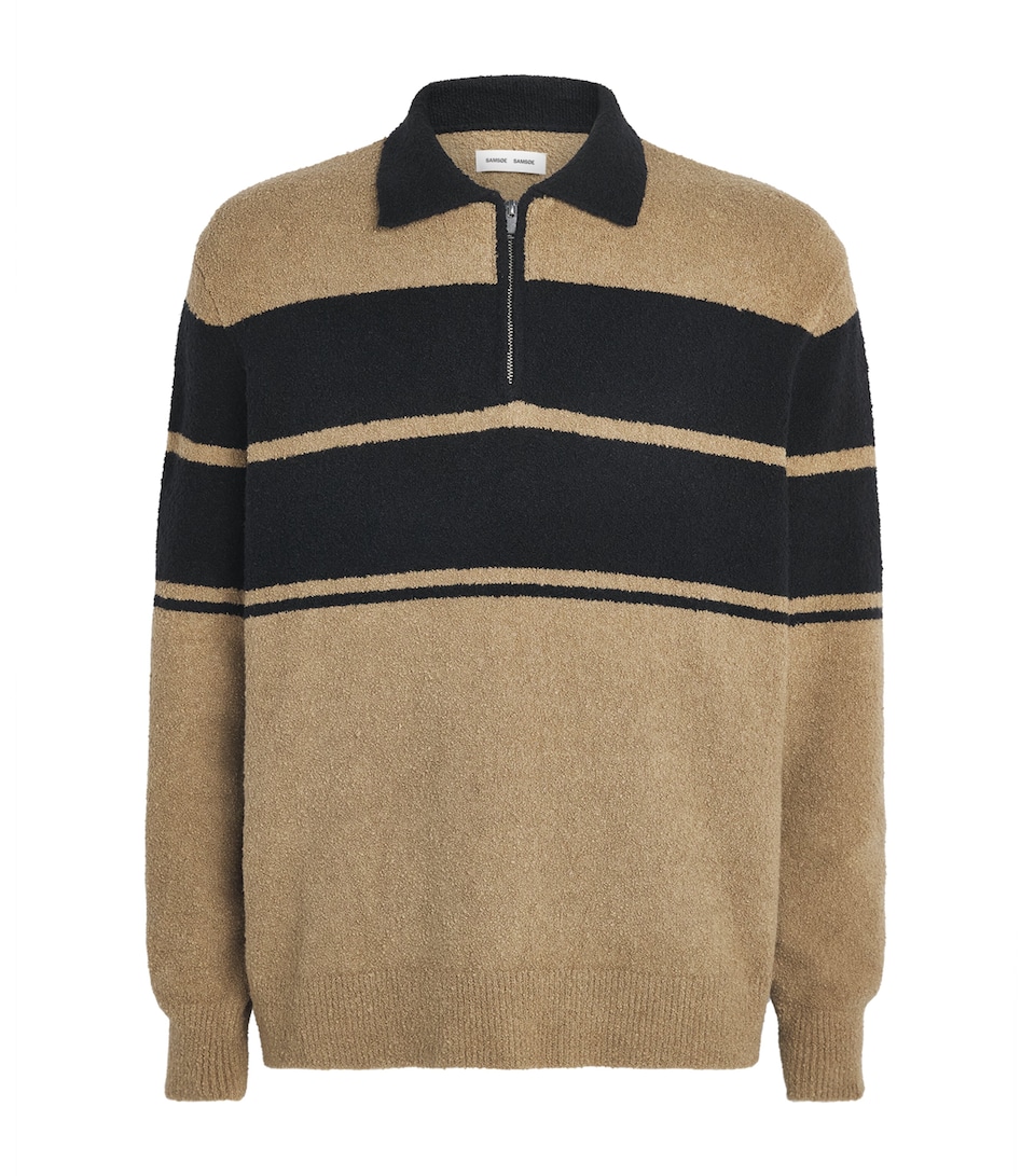 Samsøe Samsøe Mens Stripe Sanino Quarter-Zip Sweater Washed Black St.